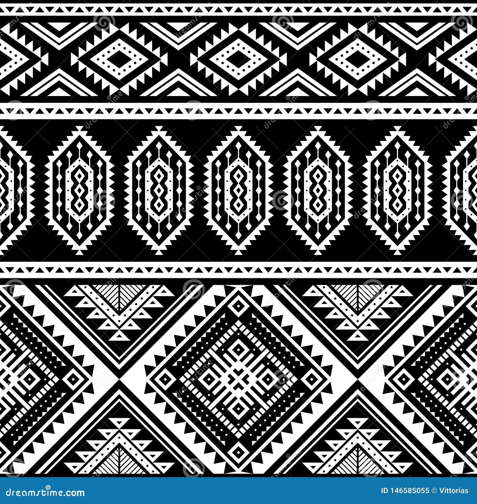 Aztec Seamless Pattern, Black White Stock Vector - Illustration of folk ...