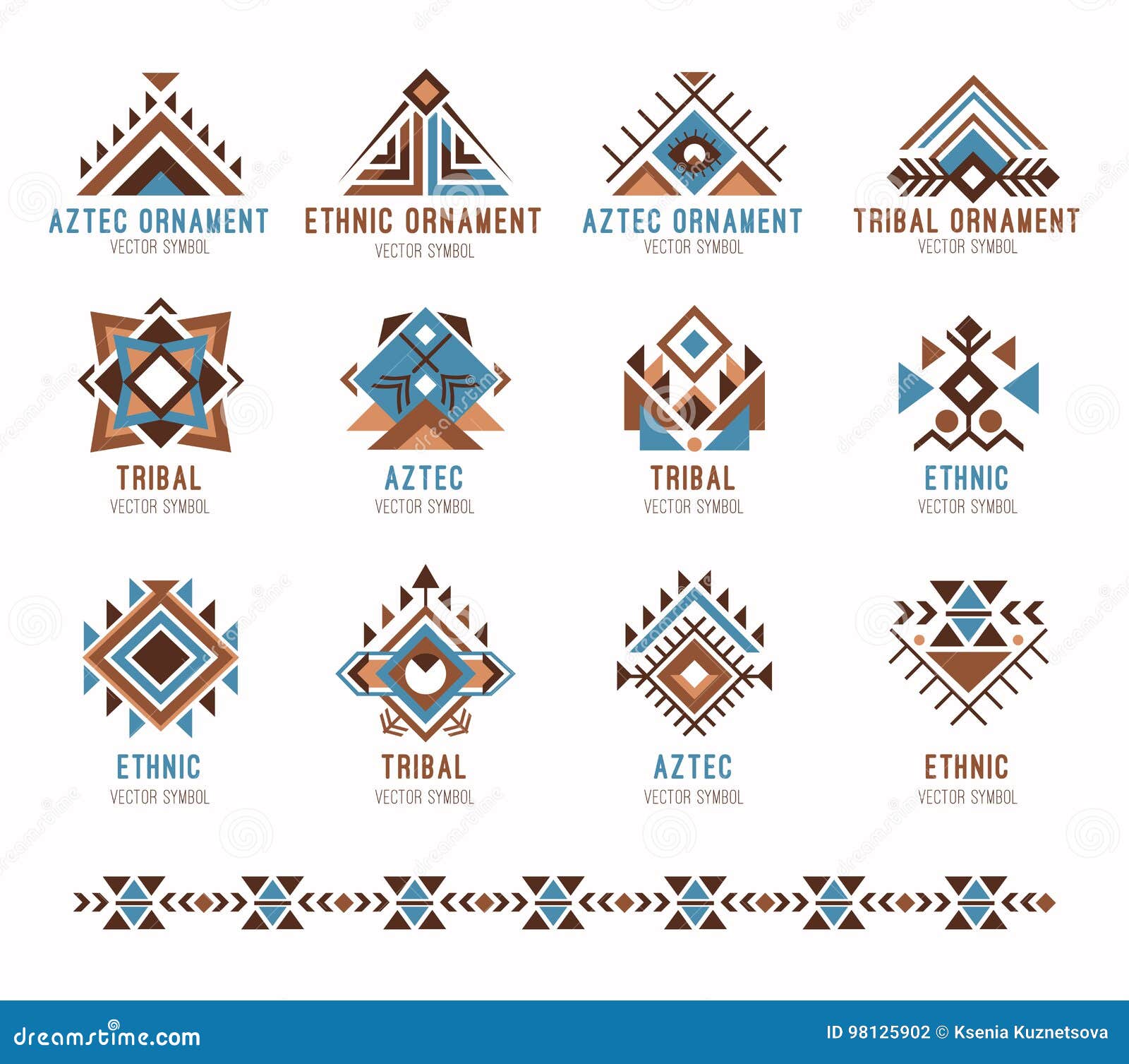 Aztec Tribal Ethnic Ornaments Set Stock Vector - Illustration of ...