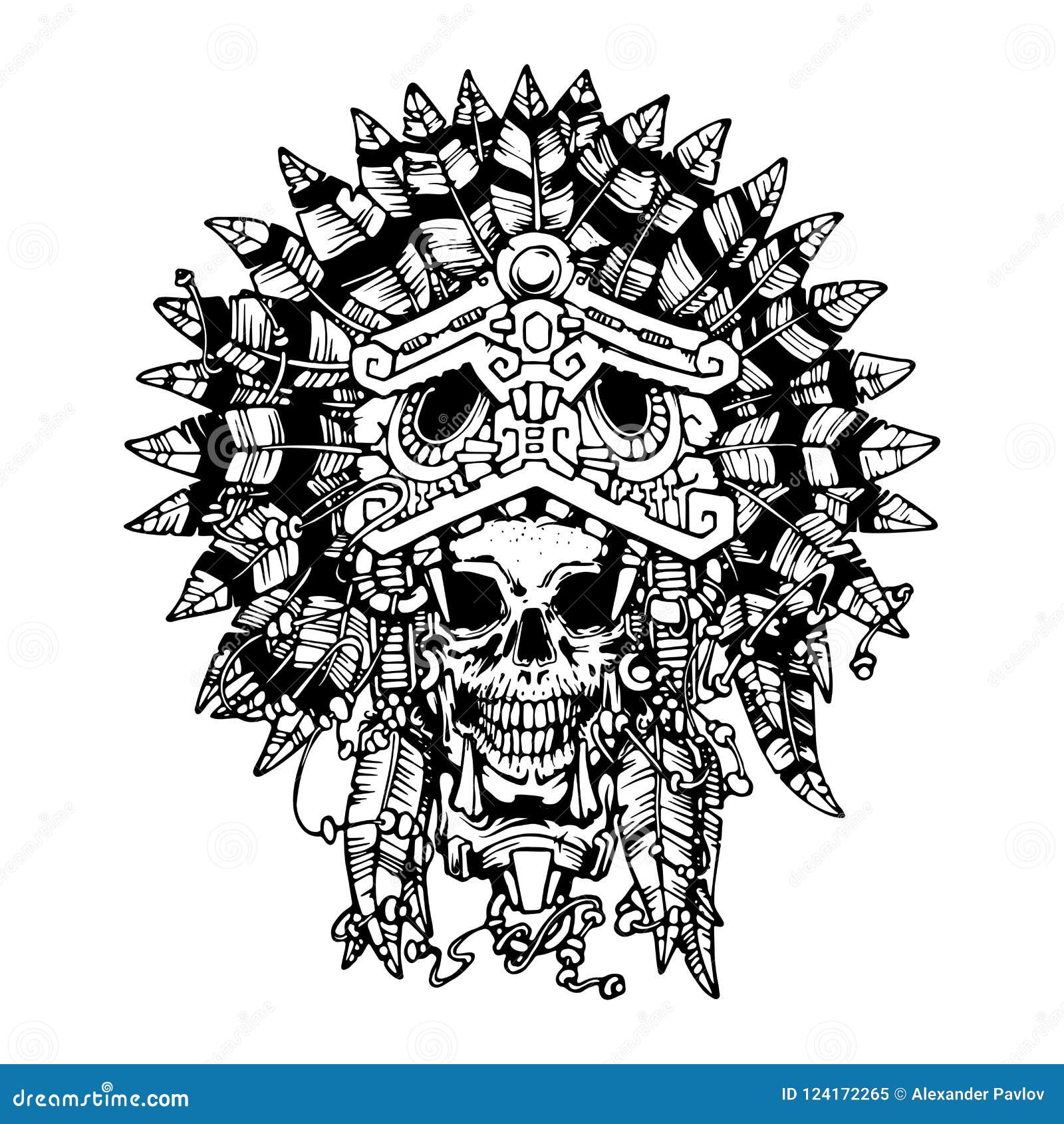 Aztec Warrior Tattoo. the Skull in the Mask of the Jaguar. Stock Vector - Illustration of ancient, shaman: 124172265