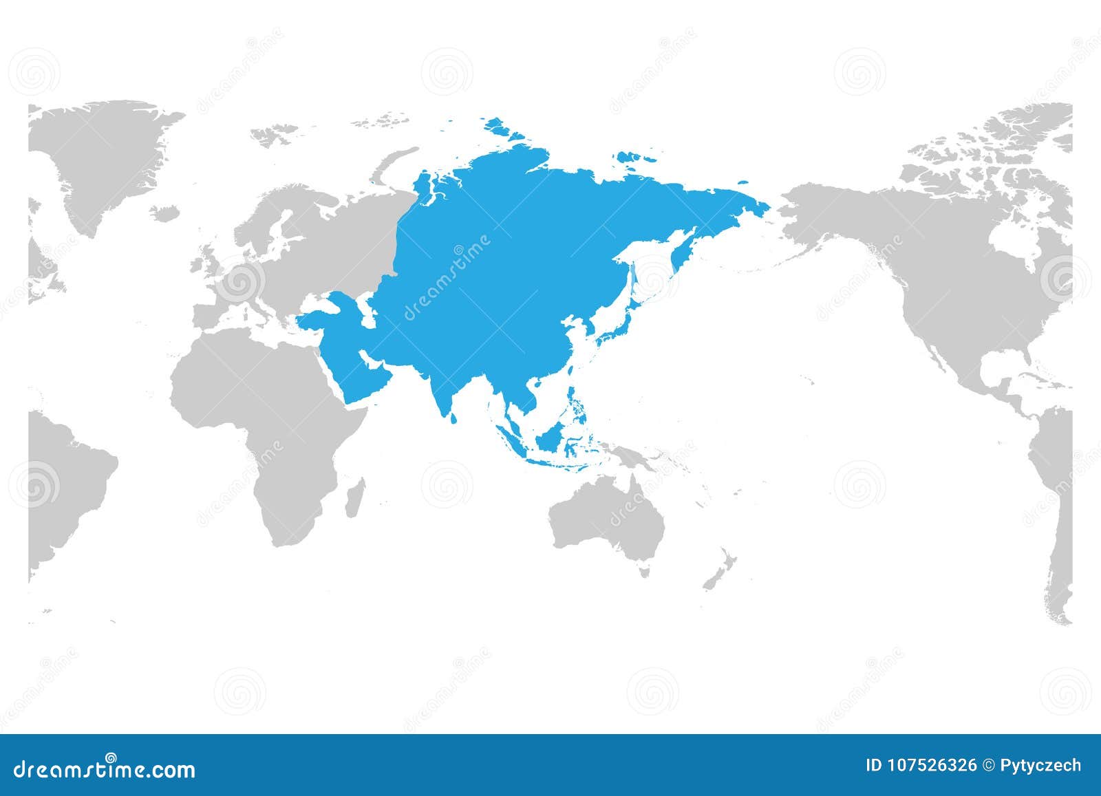 Azul Continente De Asia Marcado En La Silueta Gris Del Mapa Del Mundo Centrado En Asia Ejemplo Plano Simple Del Vector Ilustracion Del Vector Ilustracion De Mapa Mundo