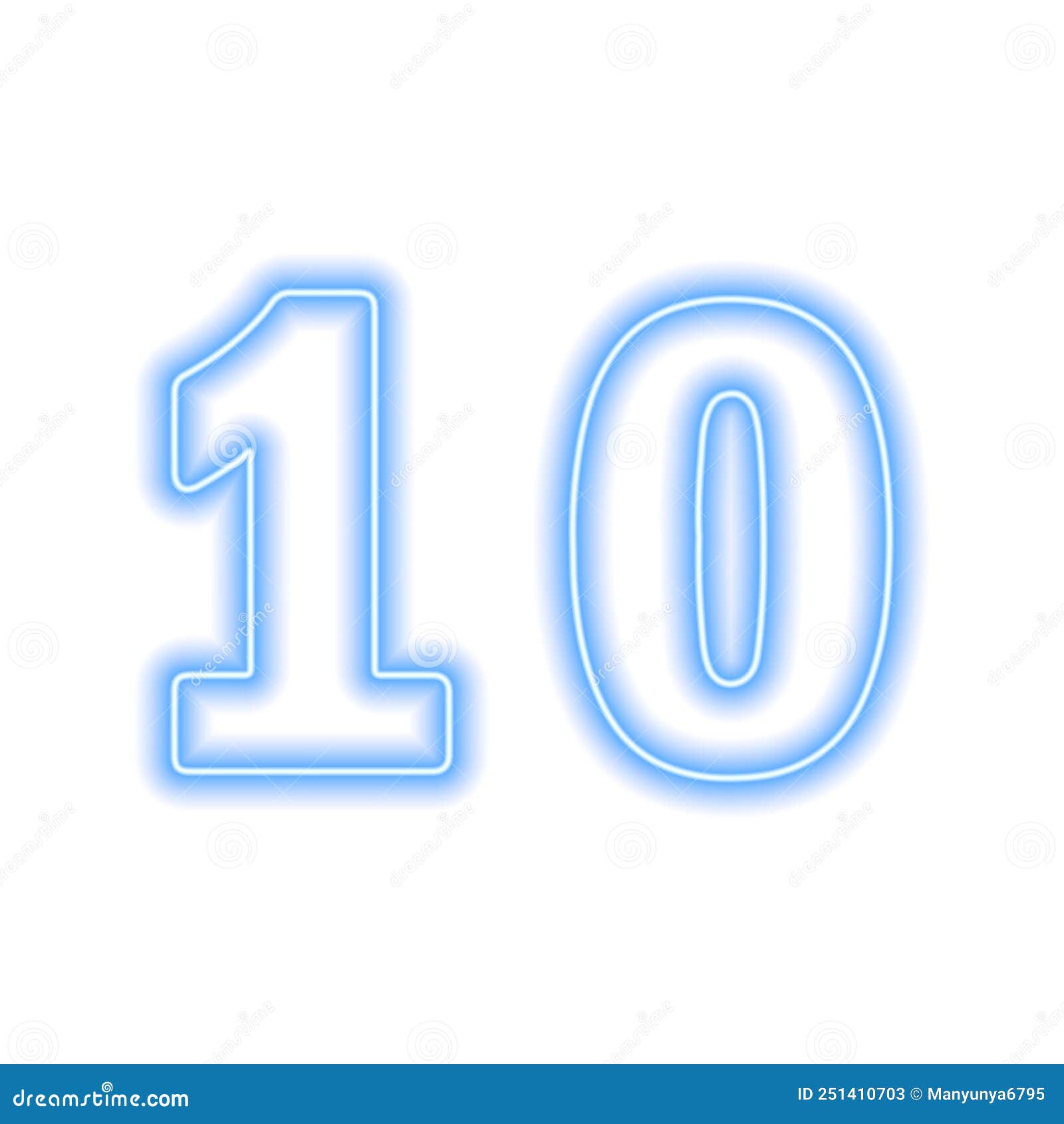Azul Neón Número 10 Aislado En Blanco. Lugar De Precio De Número De