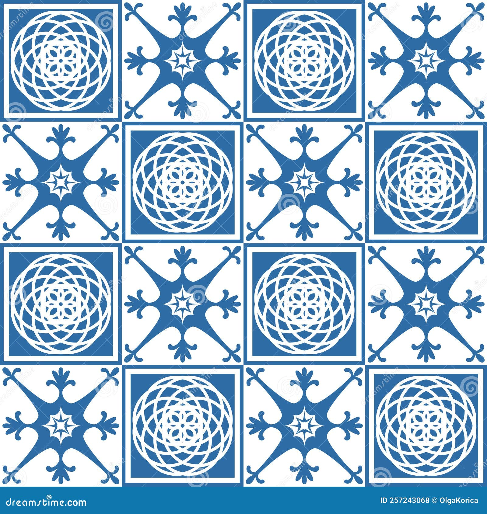 Azulejo Square Ceramic Spanish Tile, Retro Geometric Vector