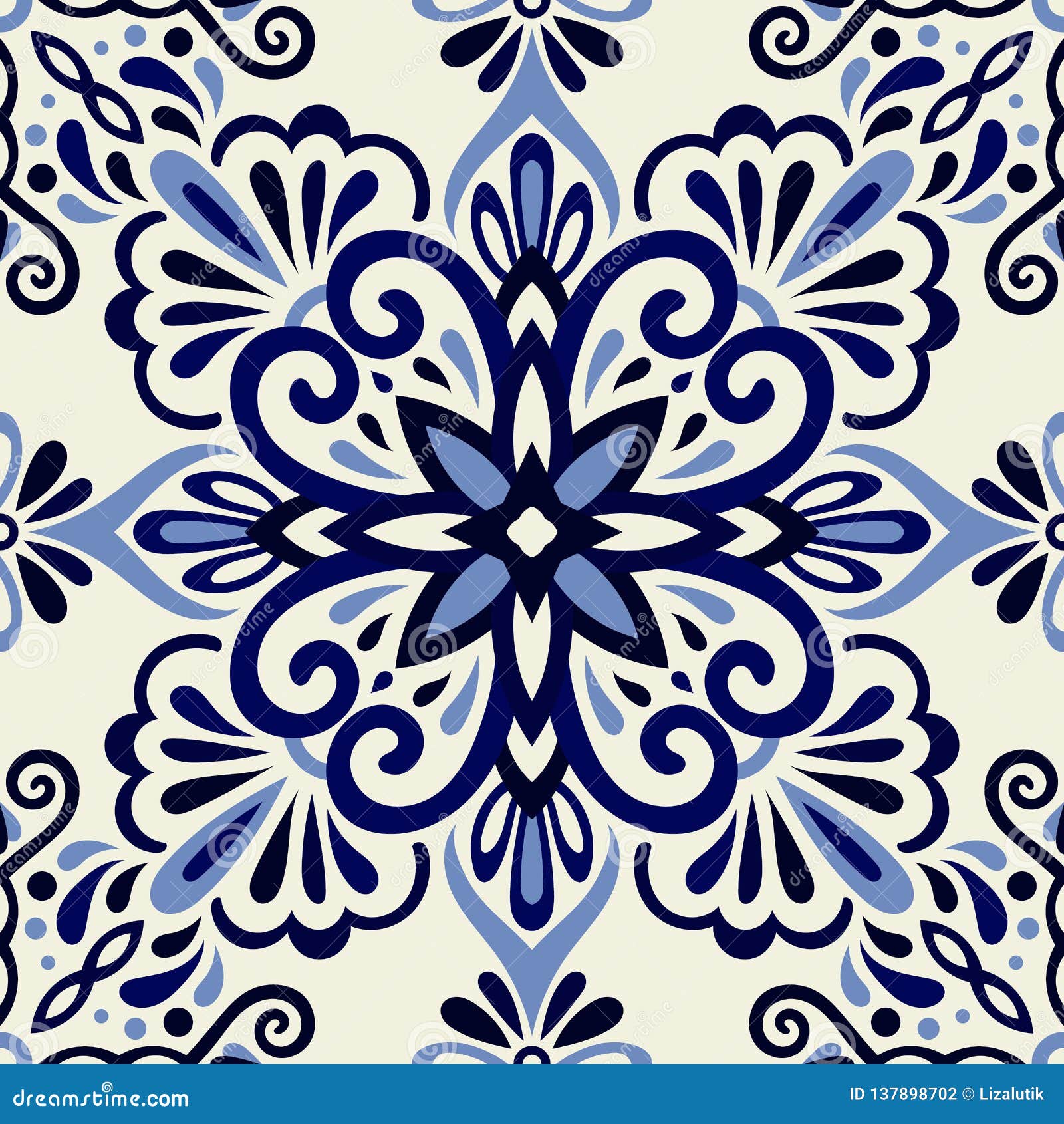 Azulejo Tile Vector Seamless Pattern Stock Vector - Illustration of ...