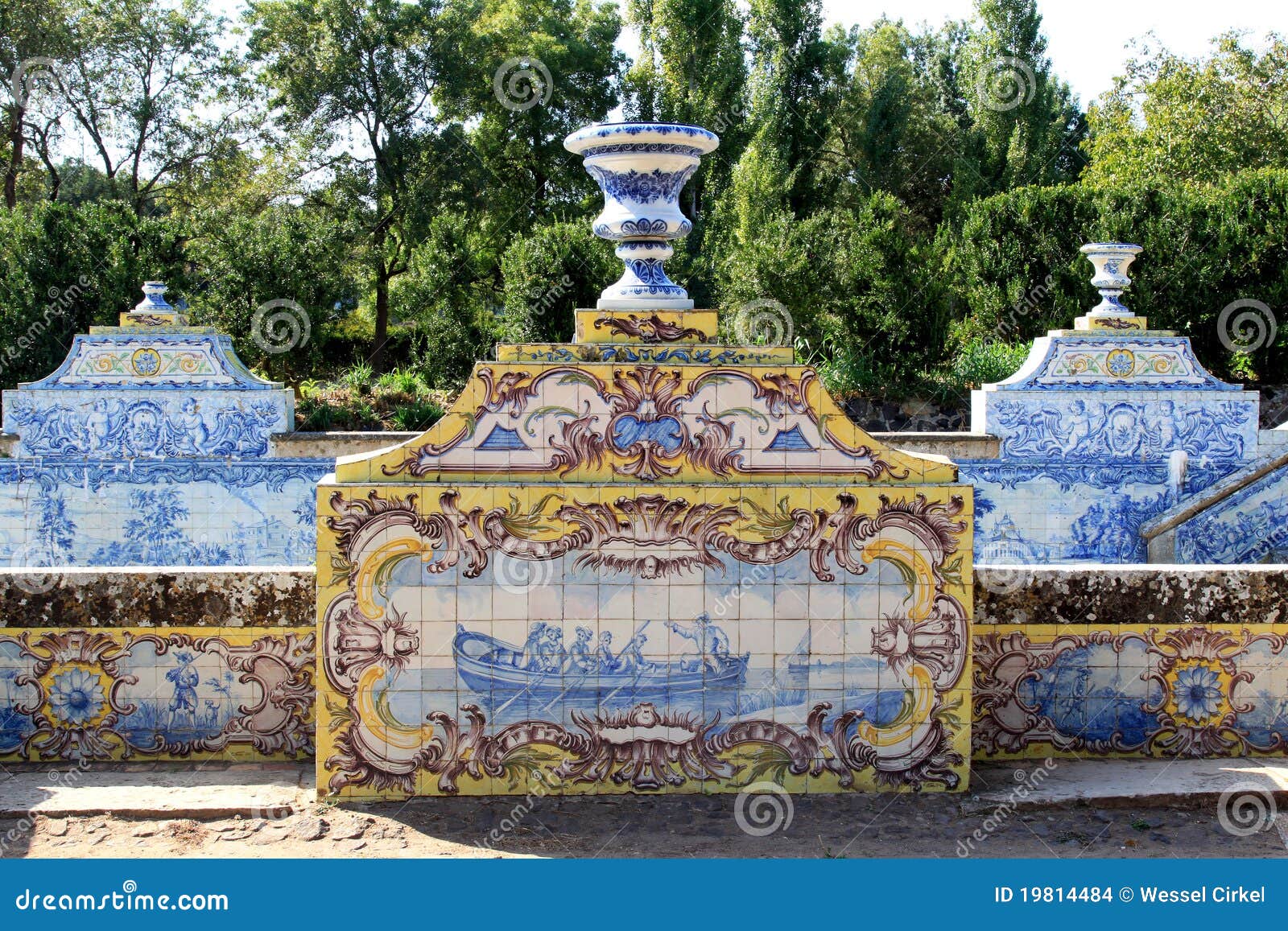 azulejos of canal in garden queluz national palace
