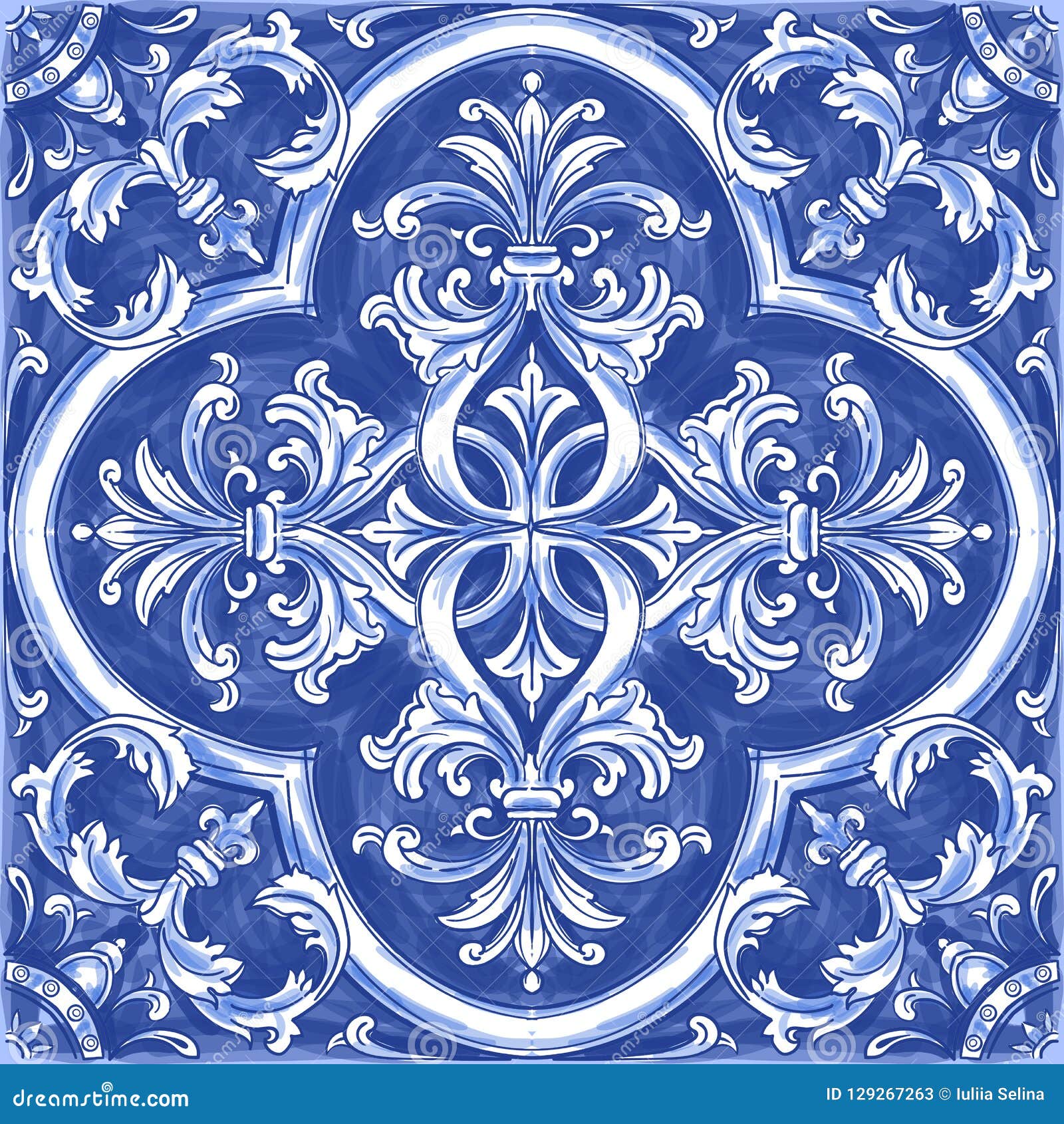 Azulejos Portuguese Watercolor Stock Vector - Illustration of curly ...