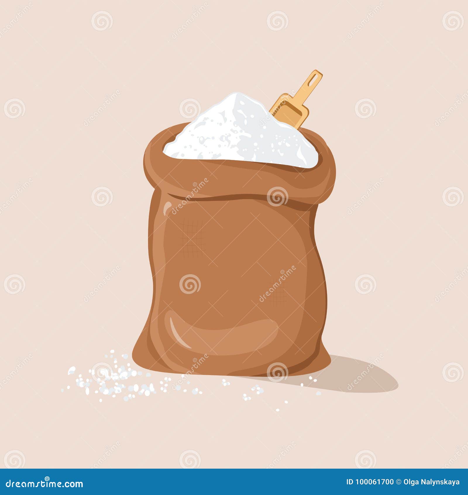 Azúcar O Sal Con La Cucharada En Saco Ilustración del Vector