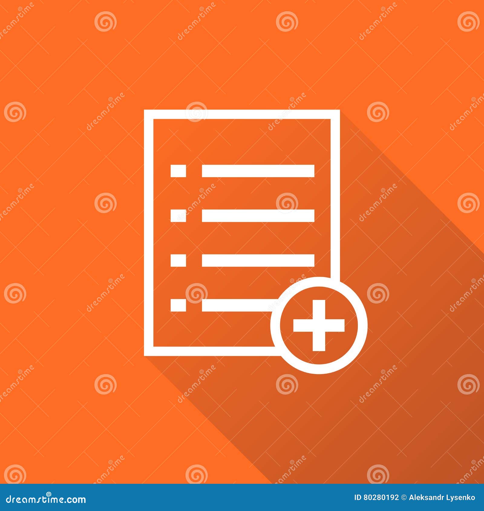 Añada el ejemplo plano del vector del icono de documento de la lista Símbolo aislado de los documentos Pictograma de papel del diseño gráfico de la página en fondo anaranjado con la sombra