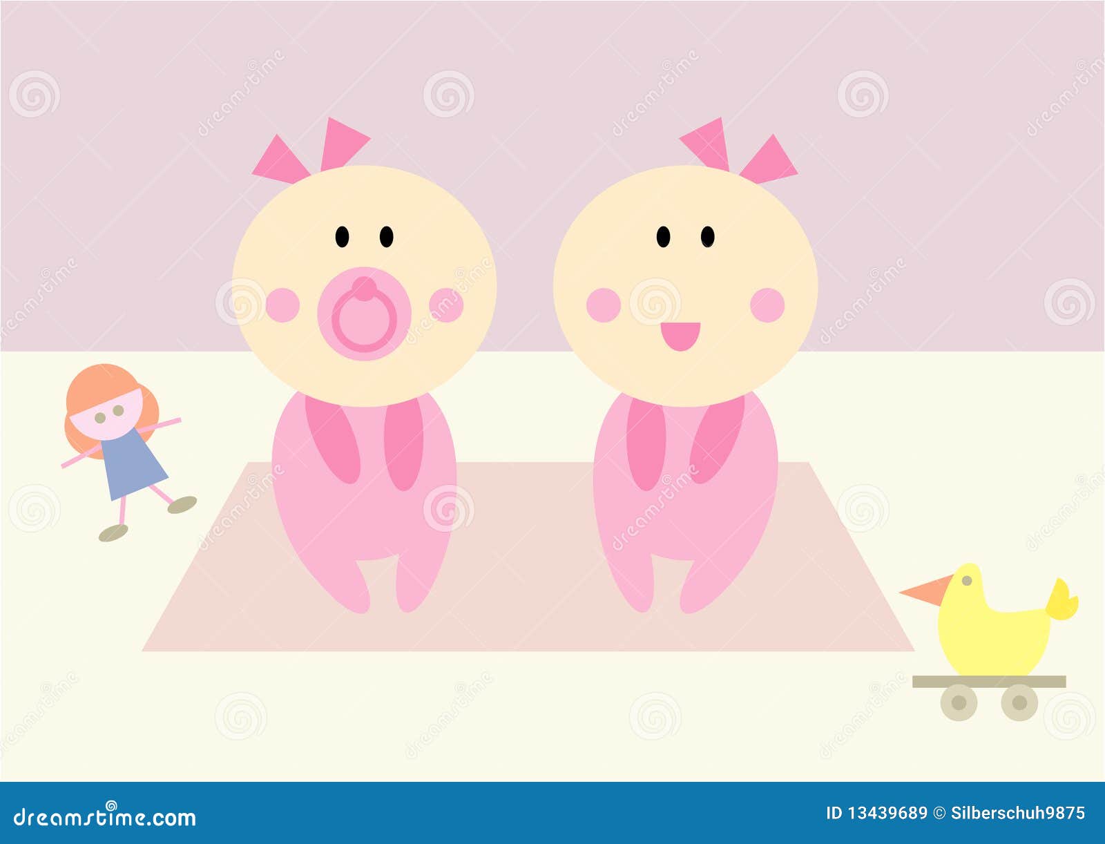 Bebes Jumeaux Avec Leurs Jouets Illustration De Vecteur Illustration Du Enfance Fictif