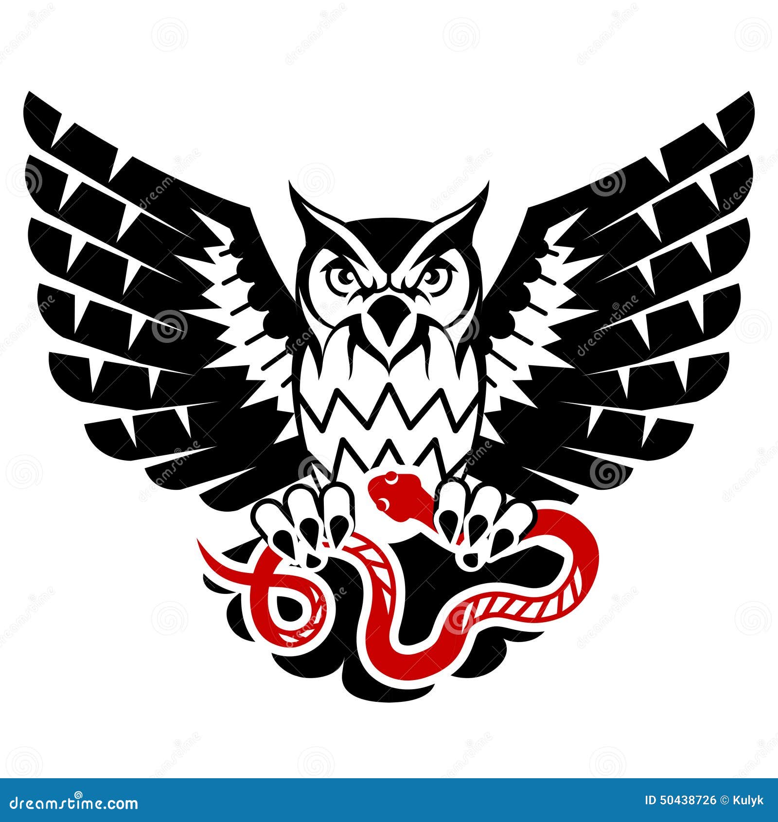 Búho Con Las Alas Abiertas Que Atacan La Serpiente Ilustración del Vector -  Ilustración de aves, garras: 50438726