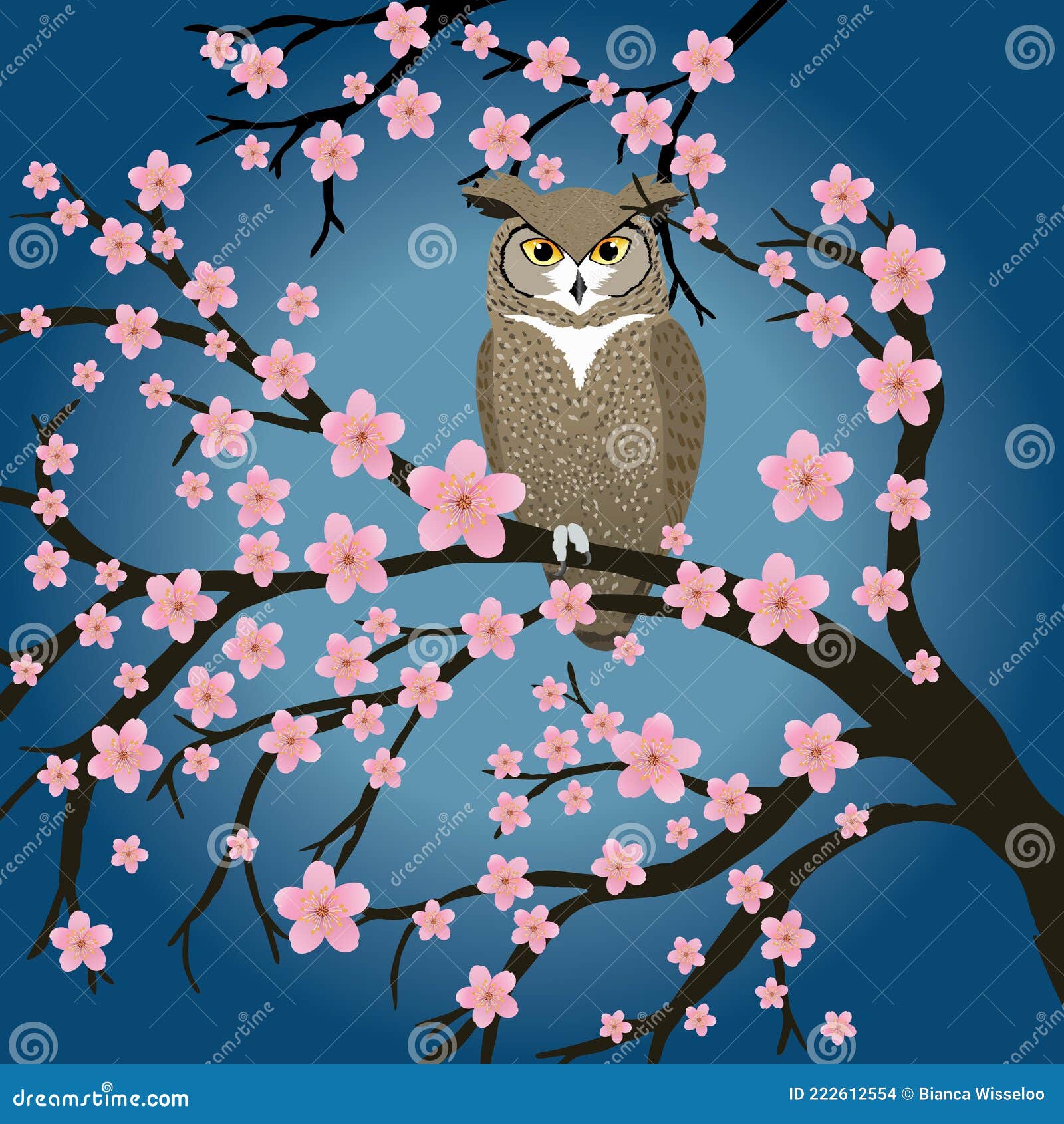Búho De Cuerno Grande En Un árbol De Flores Ilustración del Vector - Ilustración de cereza, horned: 222612554 Búho De Cuerno Grande En Un árbol De Flores Ilustración del Vector - Ilustración de cereza, horned: 222612554