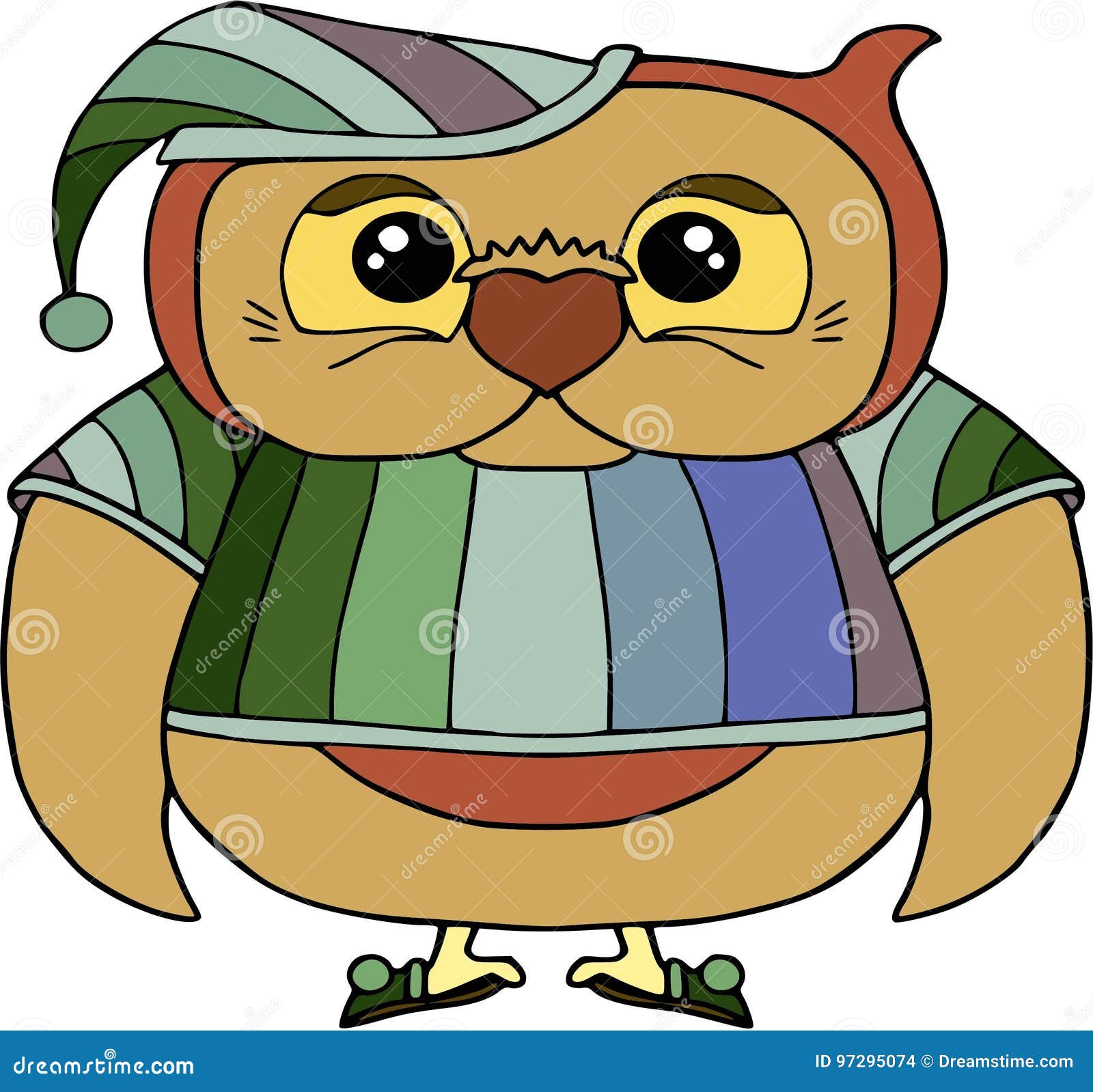 Búho Divertido En Pijamas Rayados Animales Y Personajes De Dibujos Animados  De Los Pájaros Aislados En Blanco Stock de ilustración - Ilustración de  animales, divertido: 97295074