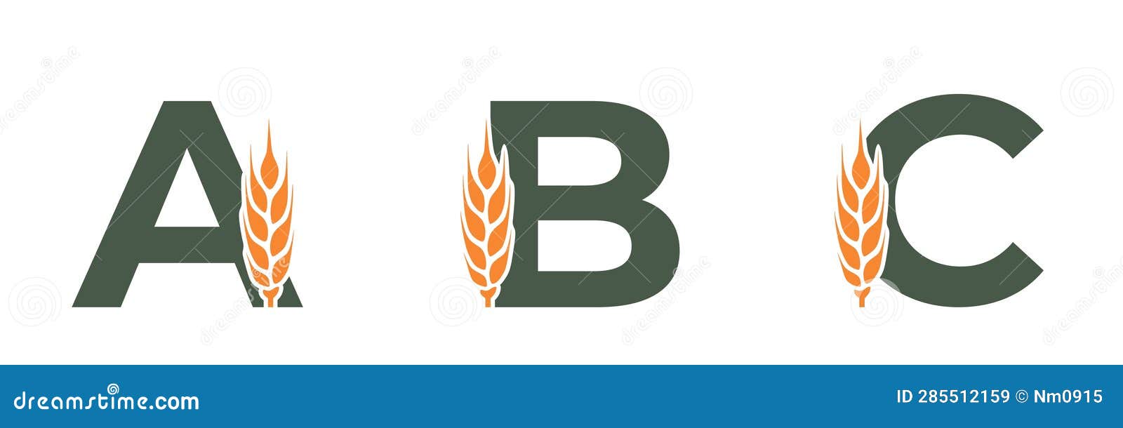 A B C Capital Letters with Wheat Ear. Harvest Alphabet Design. Cereal ...