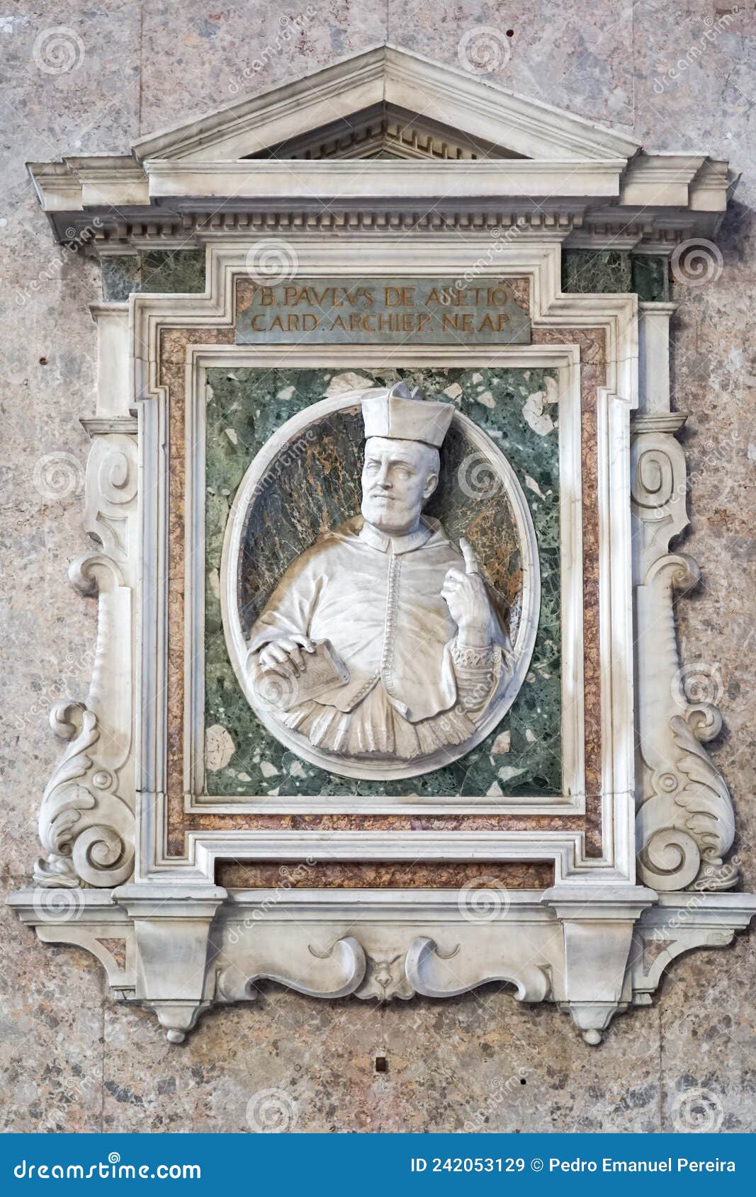 b pavlus de aretio card.  archiep.neap.inside the basilica of santa maria del principio in naples, italy.