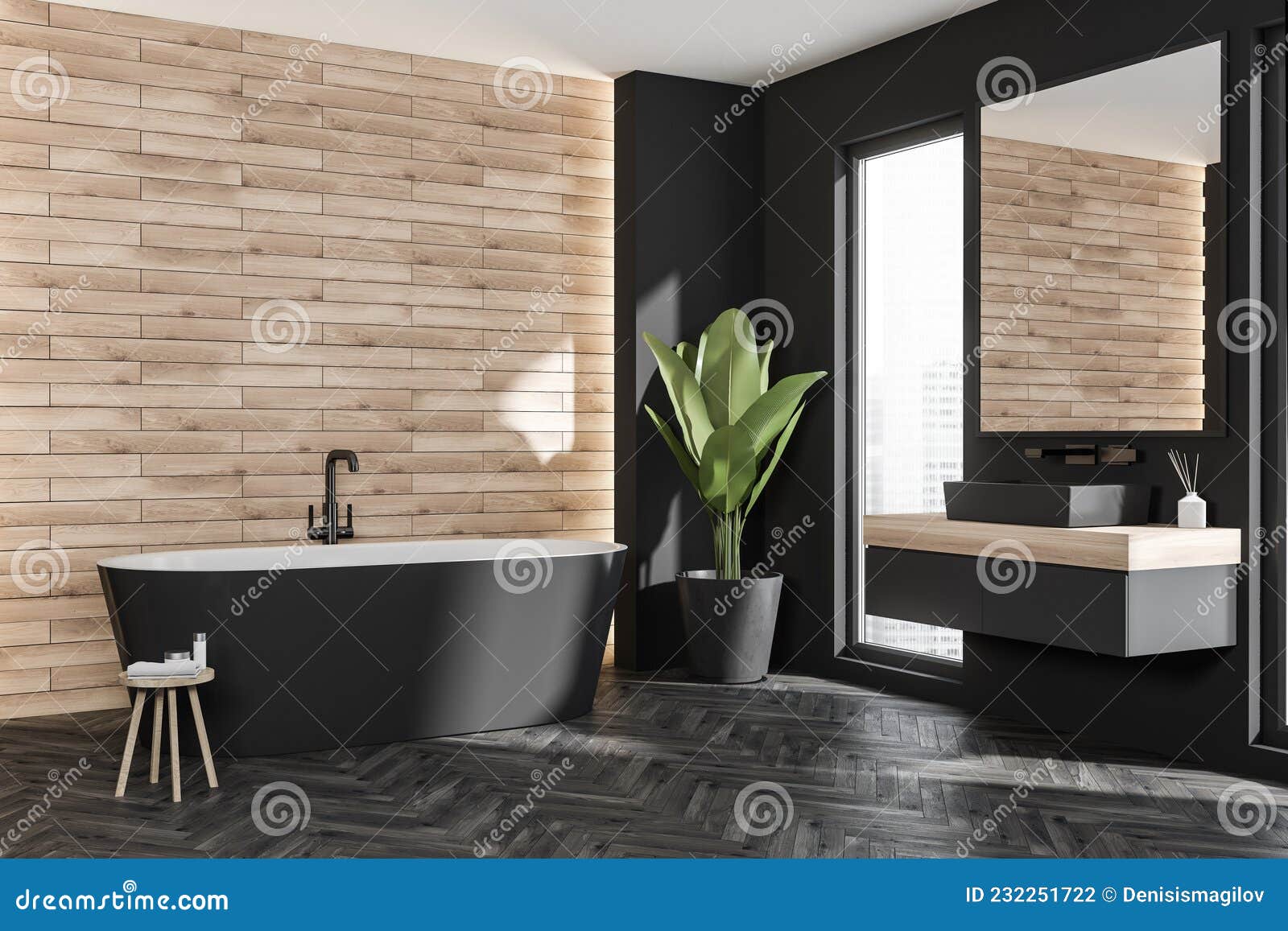 taburete baño negro madera