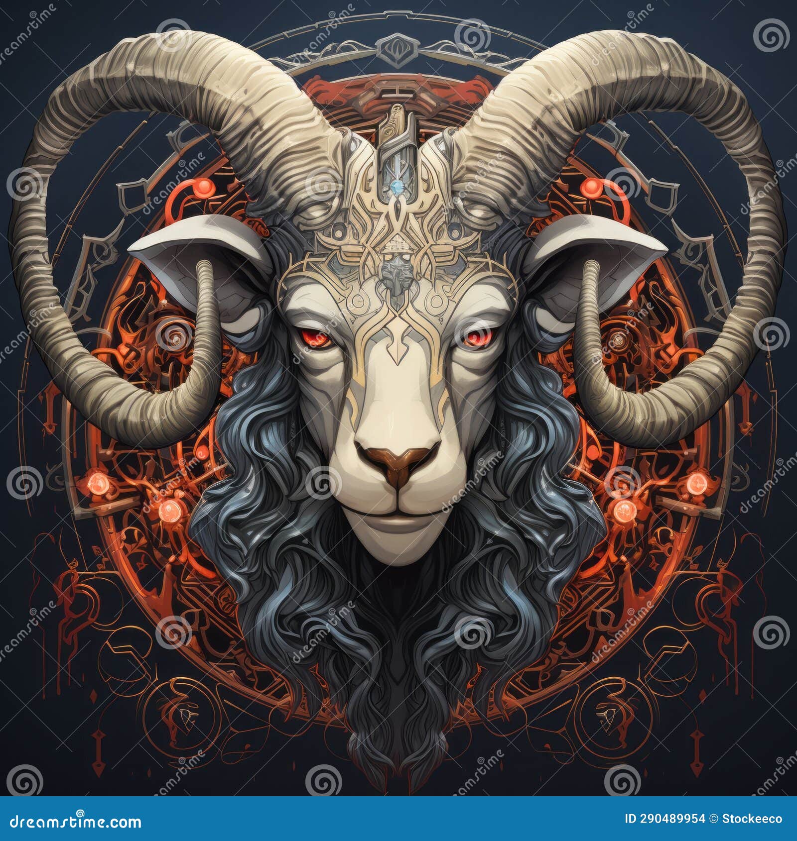 Baal: a Richly Detailed Art Nouveau Goat Head Stock Illustration ...