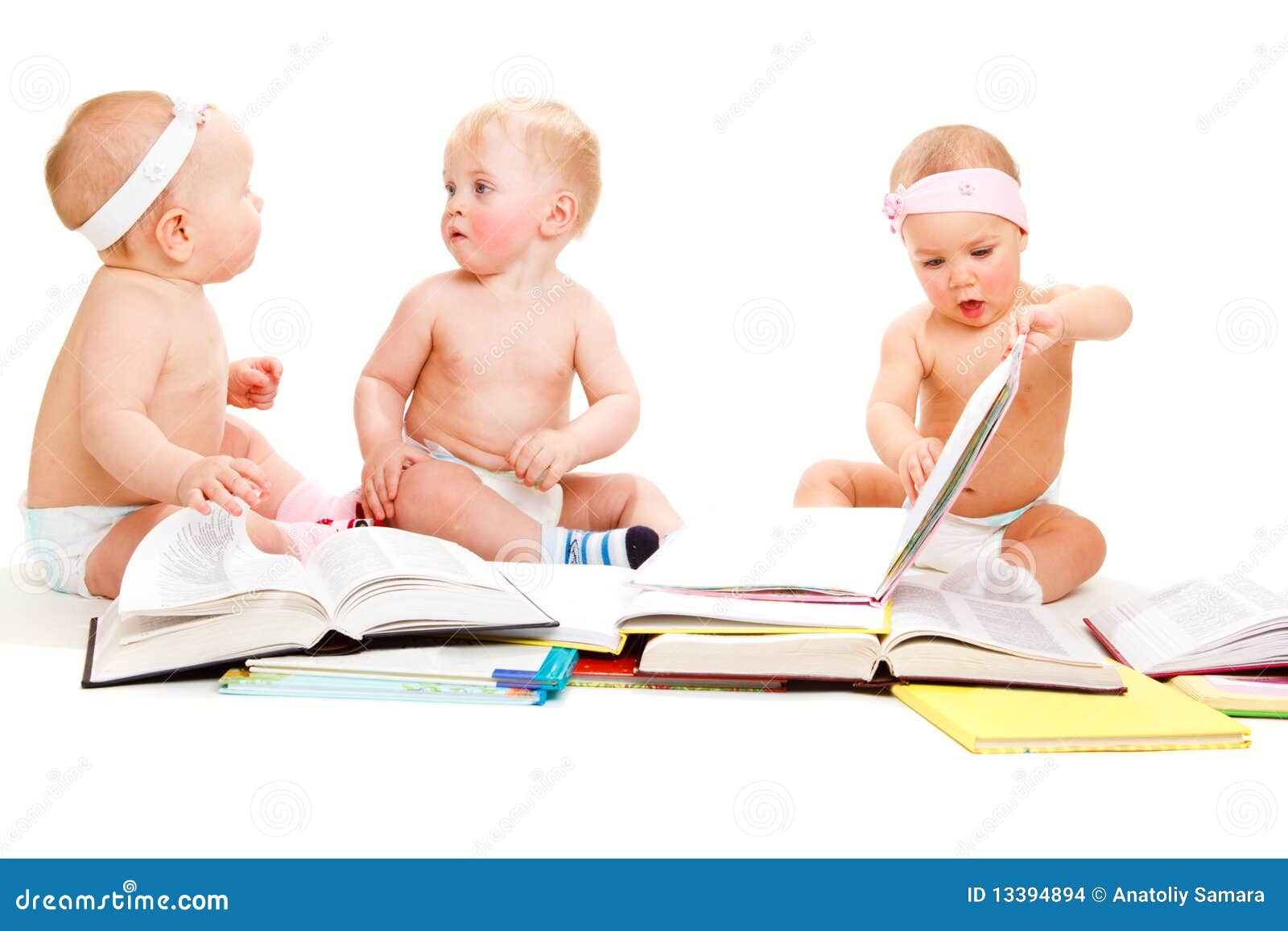 Babies group reading books stock photo. Image of childhood 13394894