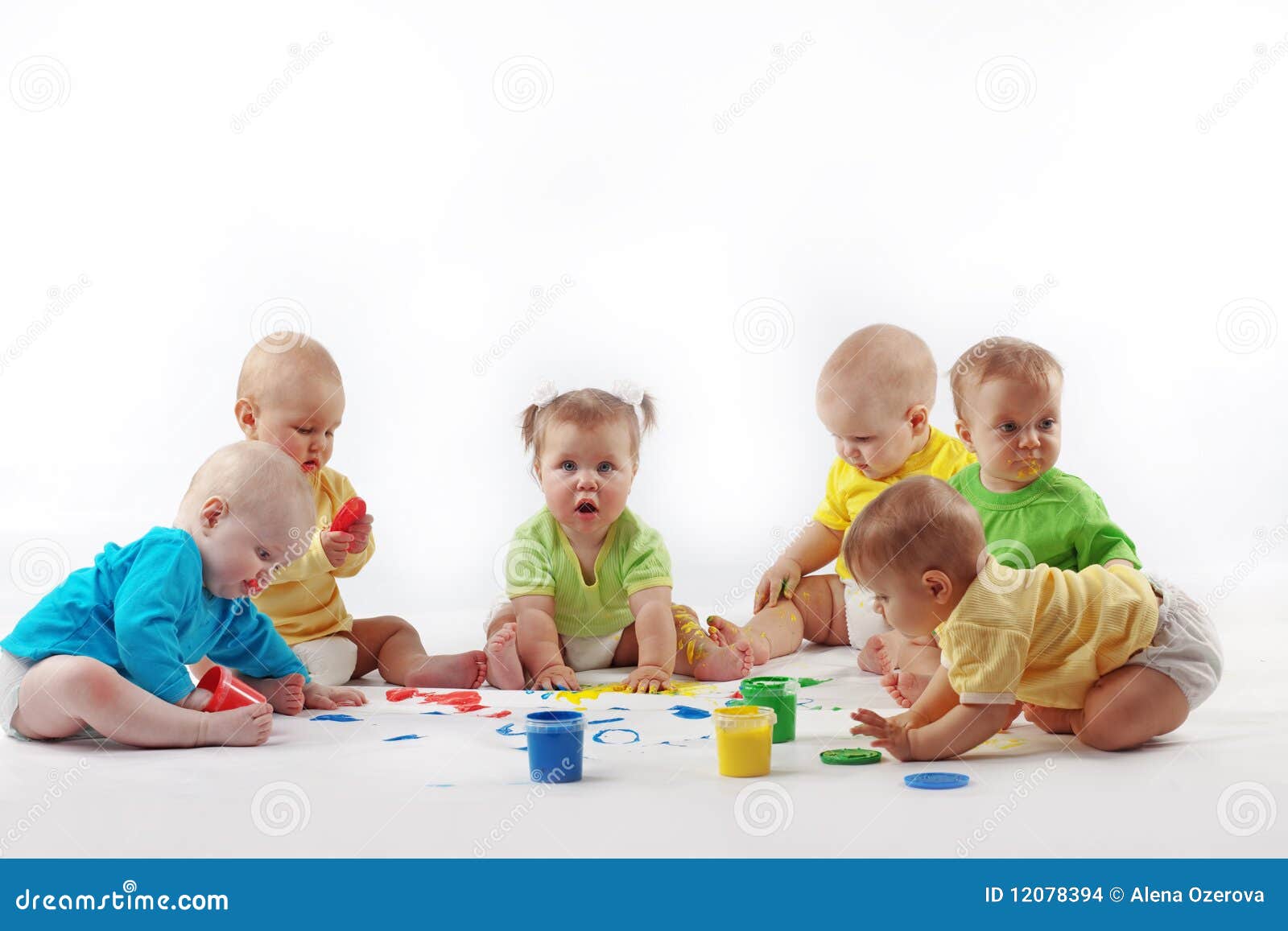 Babies painting stock photo. Image of kids, learning 12078394