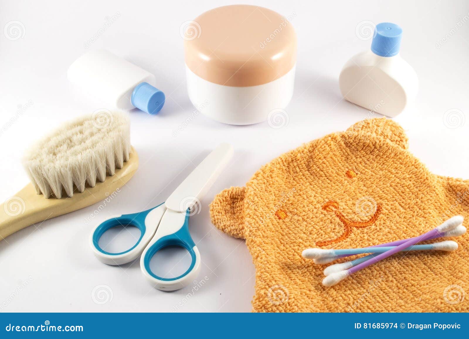 Baby Accessories for Bathroom on White Background Stock Photo Image