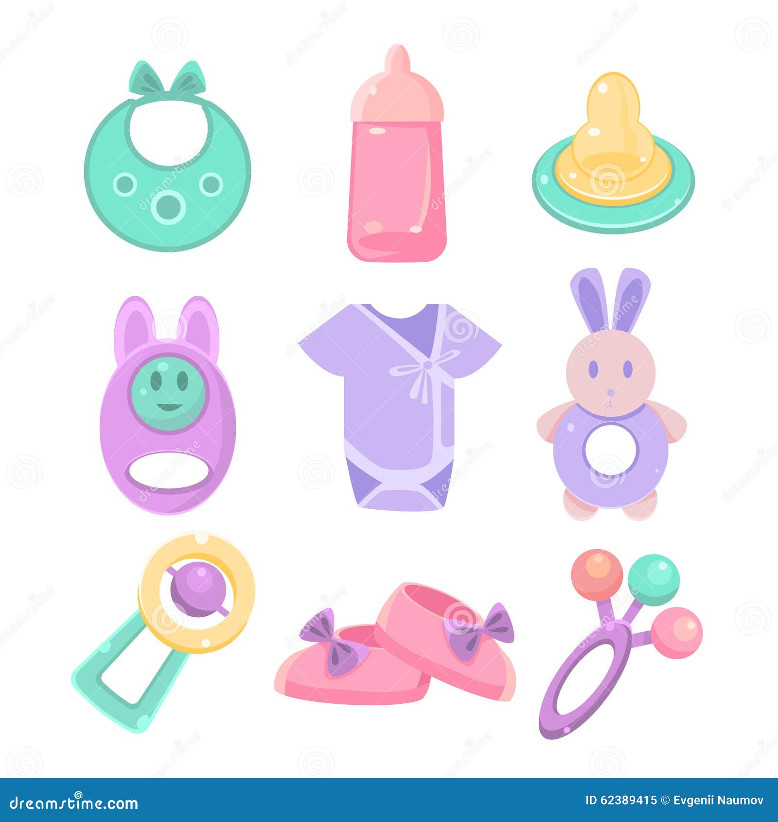 Baby Accessories Set. Cute Design, Pastel Colors Stock Vector -  Illustration of carriage, label: 62389415
