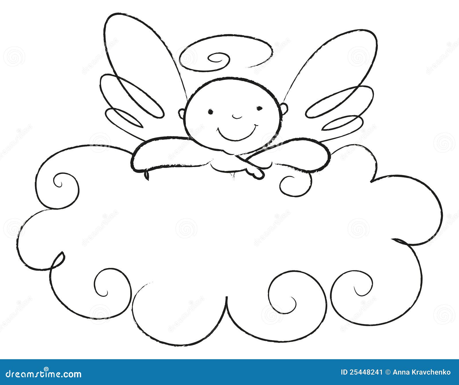 Angel Face Line Drawing : Baby angel leans on a cloud stock image