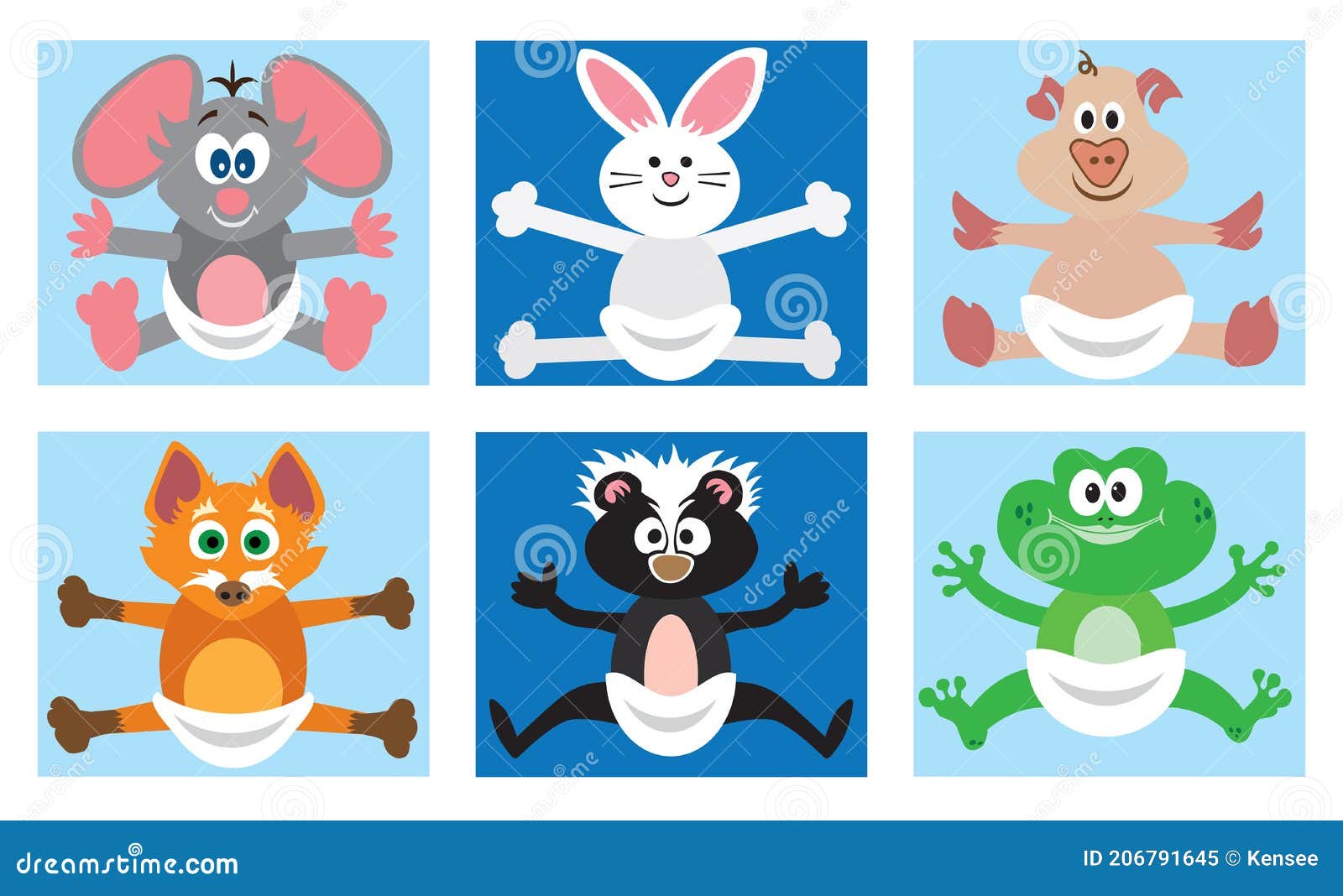 Baby Animals in Diapers stock vector. Illustration of cloth 206791645