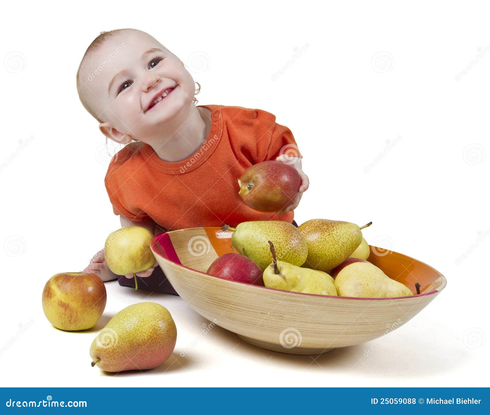 Baby with apples and pears stock photo. Image of healthful 25059088