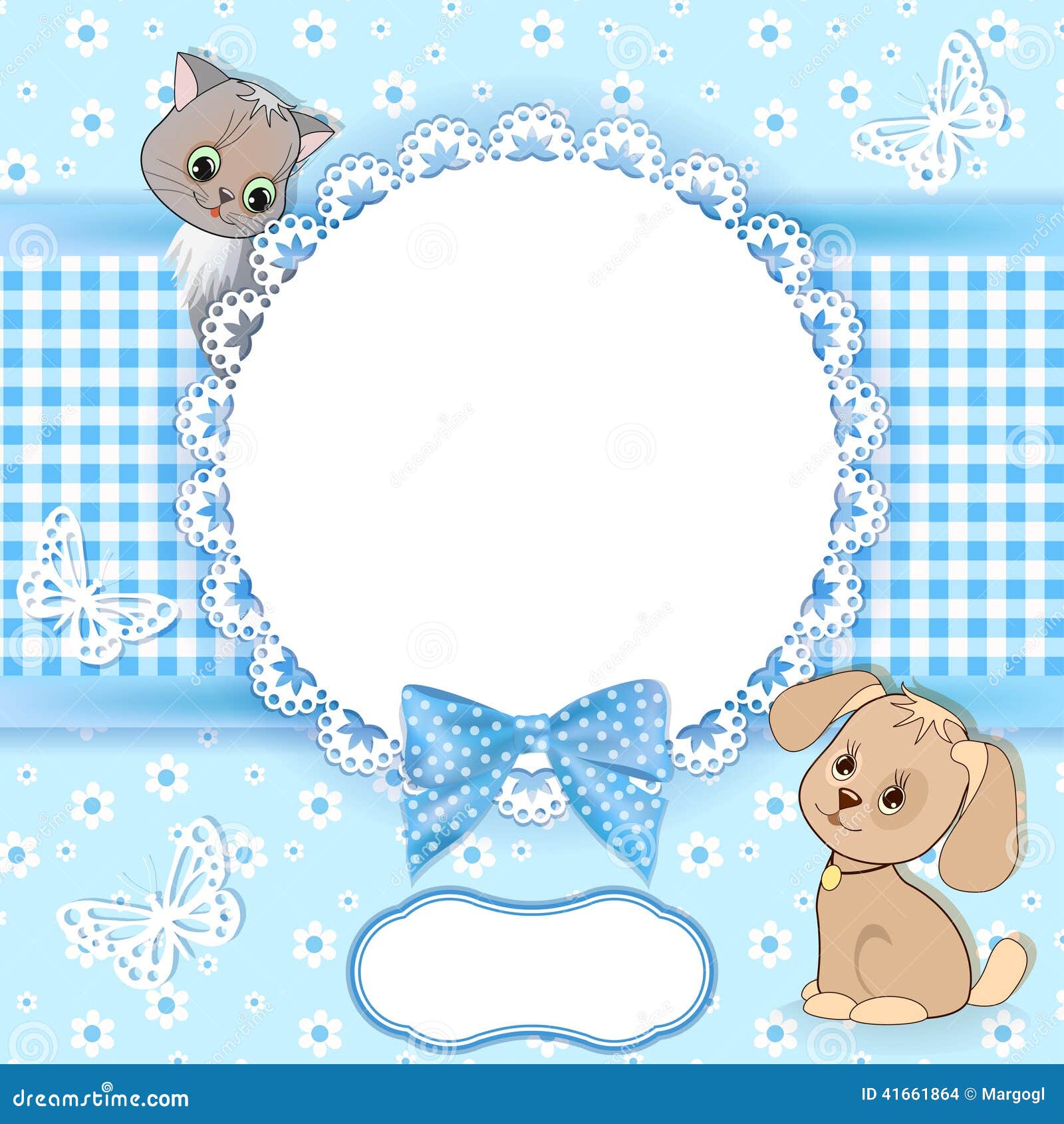 Baby Background with Frame. Stock Vector Illustration of card, kitten