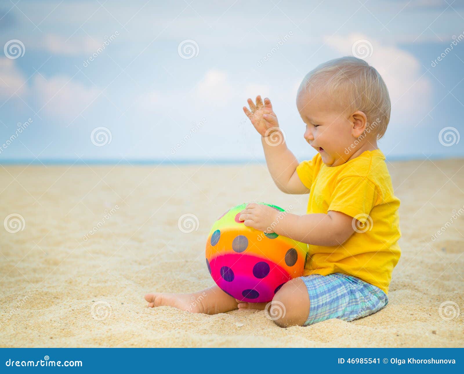 Baby with ball stock image. Image of happy, conceptual 46985541