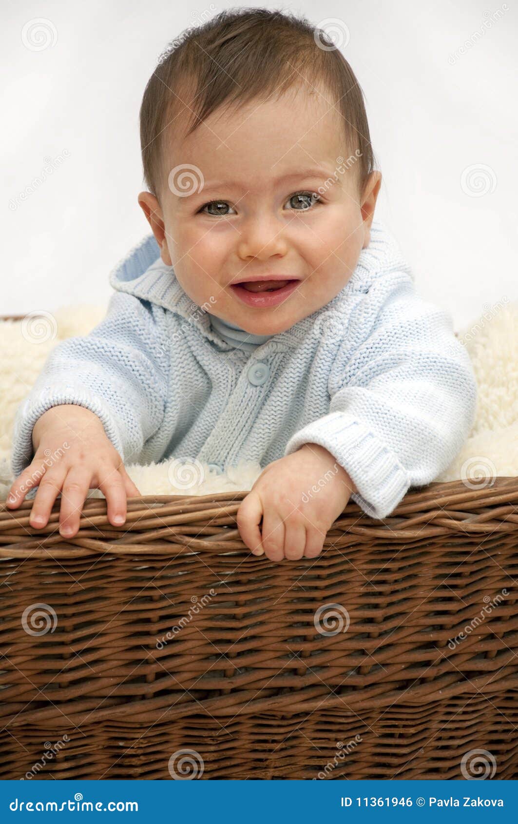 Baby in basket stock photo. Image of baby, sitting, soft 11361946
