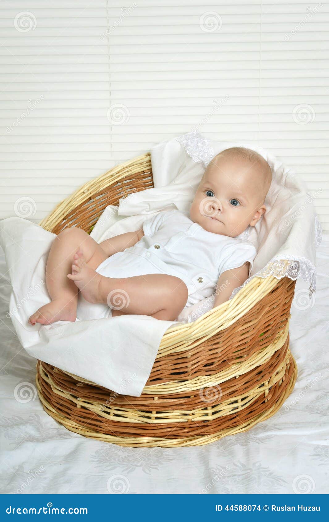 Baby in the basket stock photo. Image of caucasian, adorable 44588074
