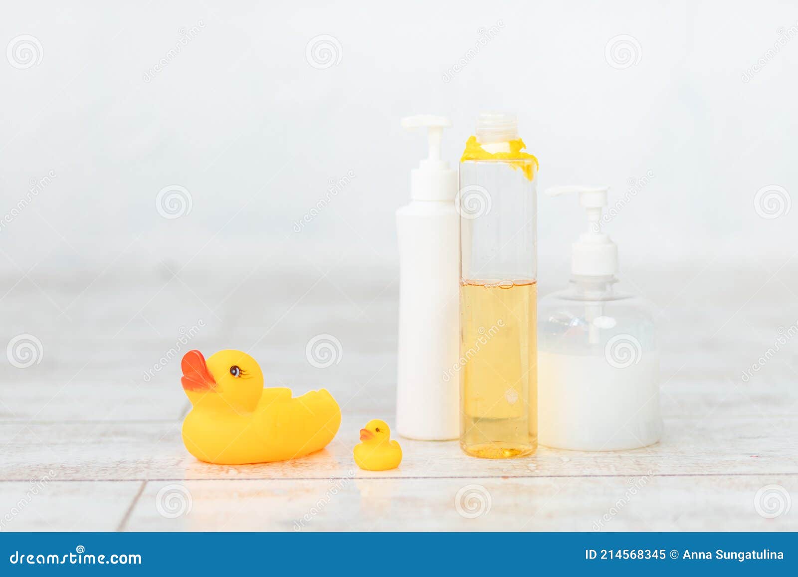 Baby Bath and Bathing Accessories, Towel and Shampoo Stock Image
