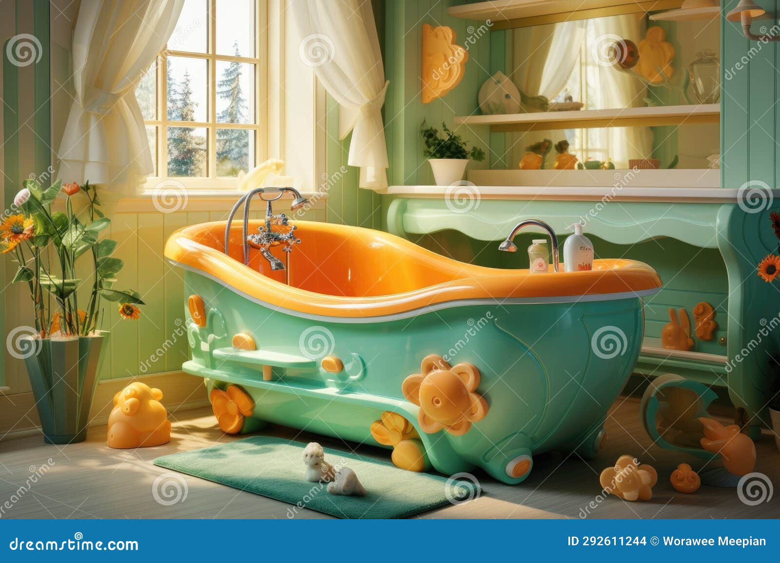 Baby Bathroom Interior Decorate Cute Theme for Baby. Generative AI