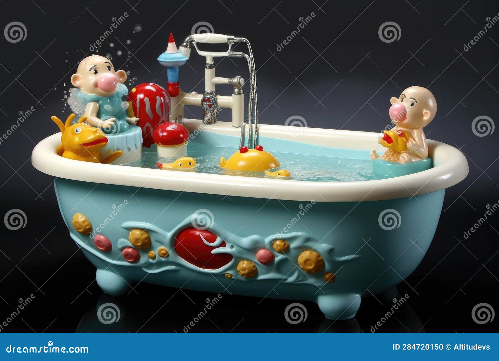 Baby Bathtub with Water Splashes and Fun Accessories Stock Illustration Illustration of