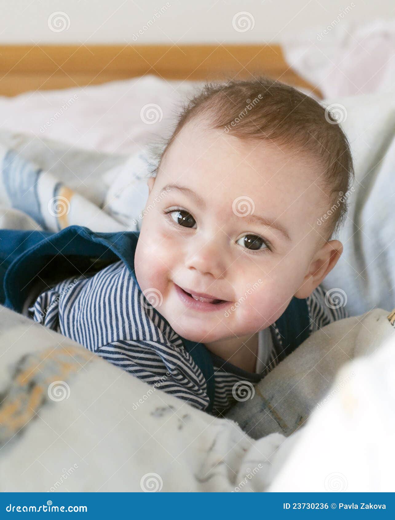 Baby in bed stock photo. Image of kids, cuddly, head 23730236