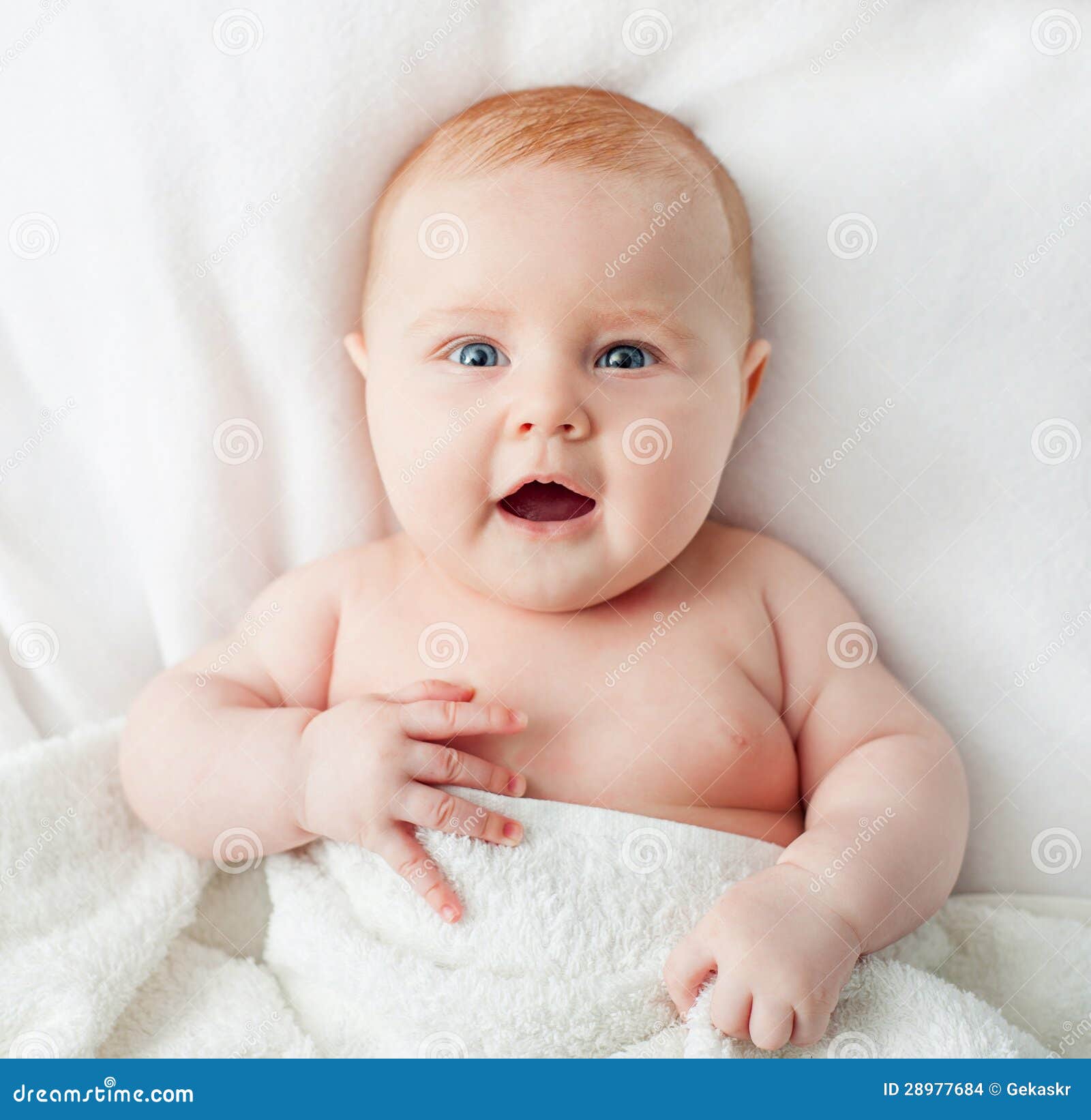 Baby on the bed stock photo. Image of happy, daughter 28977684