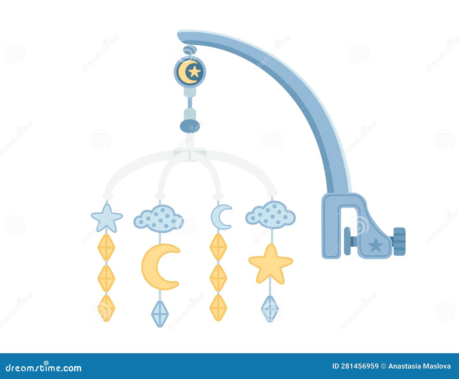 Baby Bed Hanging Toy with Sky Elements Sleeping Carousel Vector Illustration Isolated on White