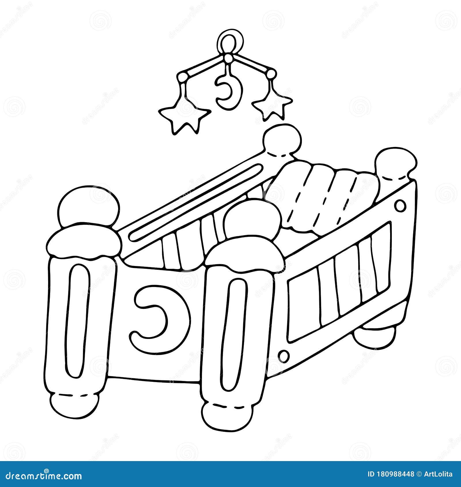 Download Baby Bed For Sleeping. Cradle Crib. Doodle Outline Coloring Page. Hand Drawn Stock Vector ...