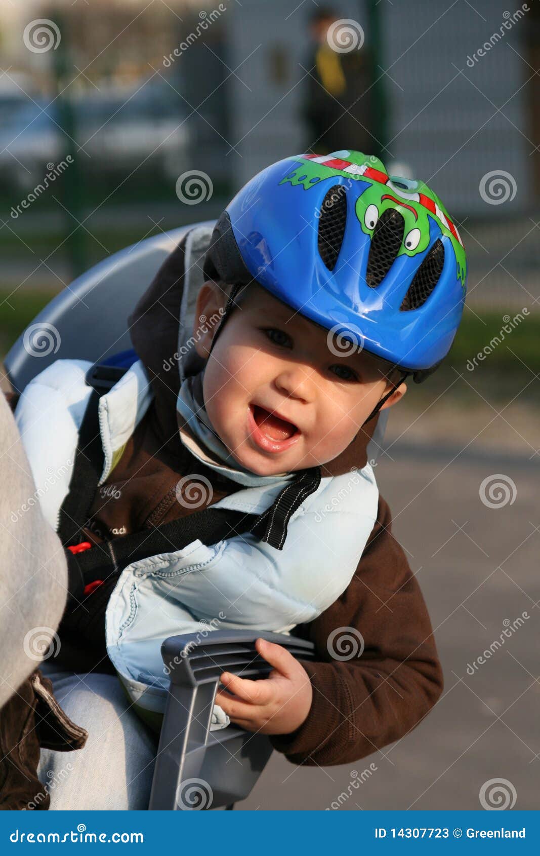 Baby in bicycle chair stock image. Image of cycling, family 14307723