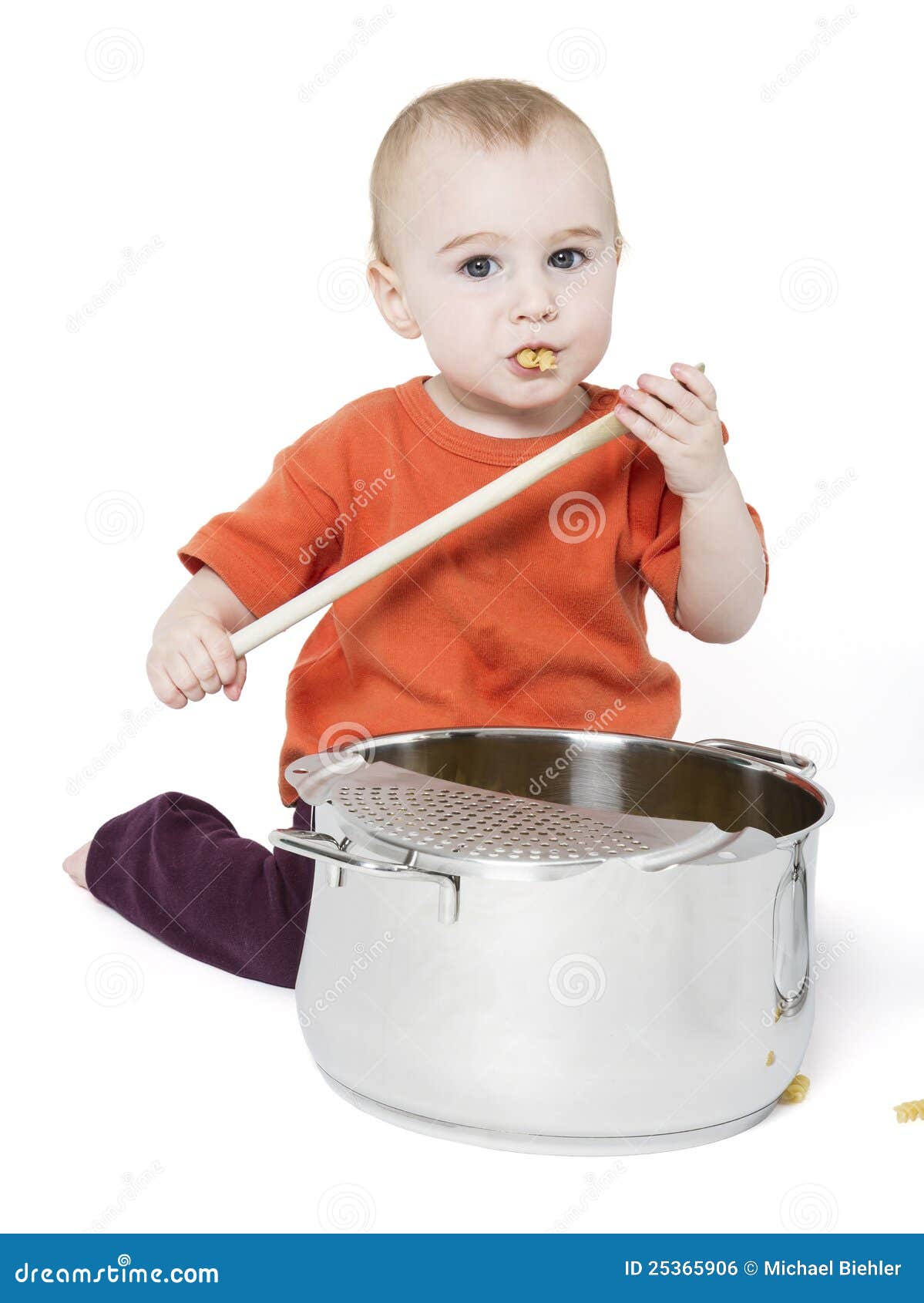 Baby with big cooking pot stock photo. Image of cooking 25365906