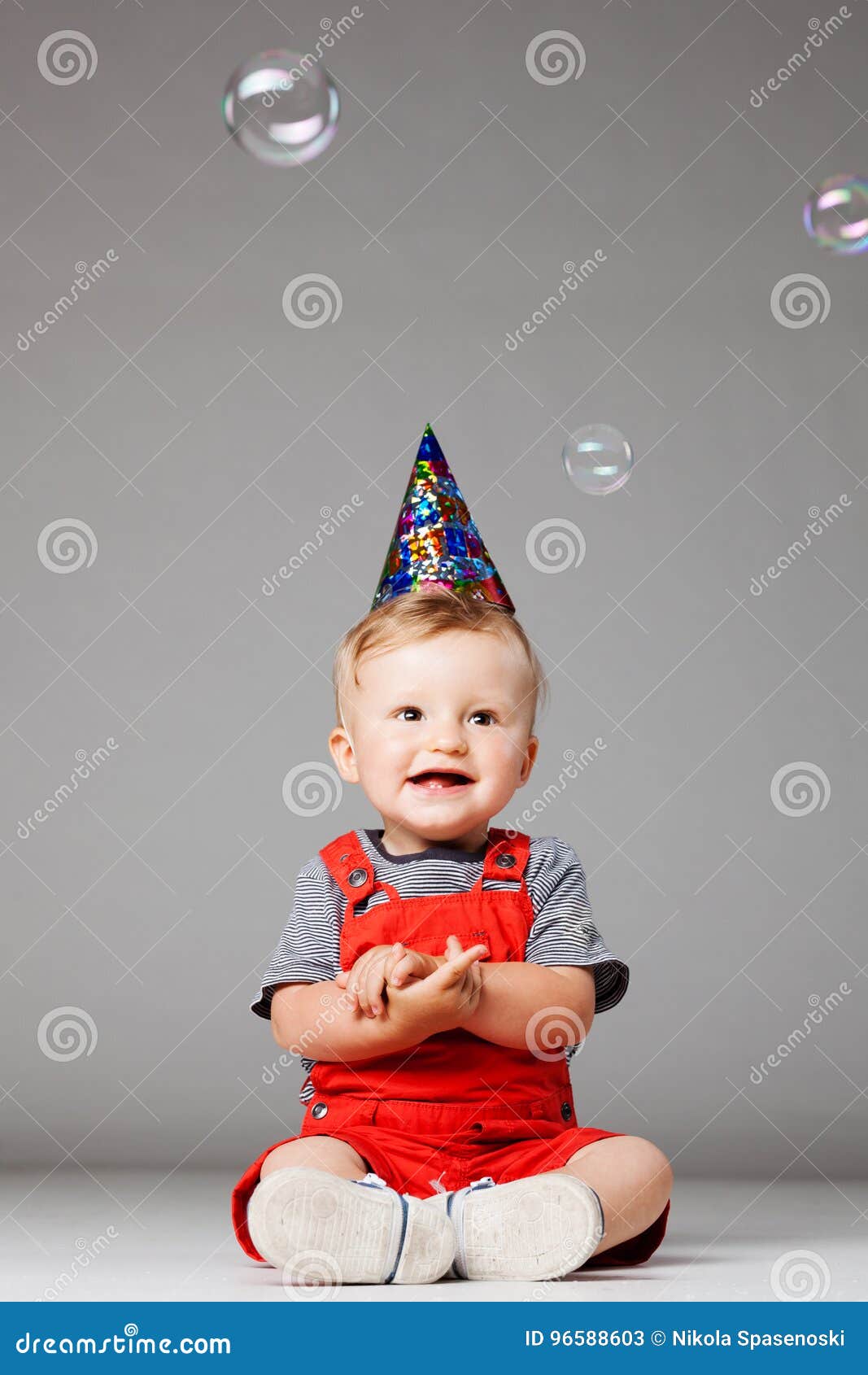 Baby Birthday Boy with Balloons Stock Image - Image of background, foam ...