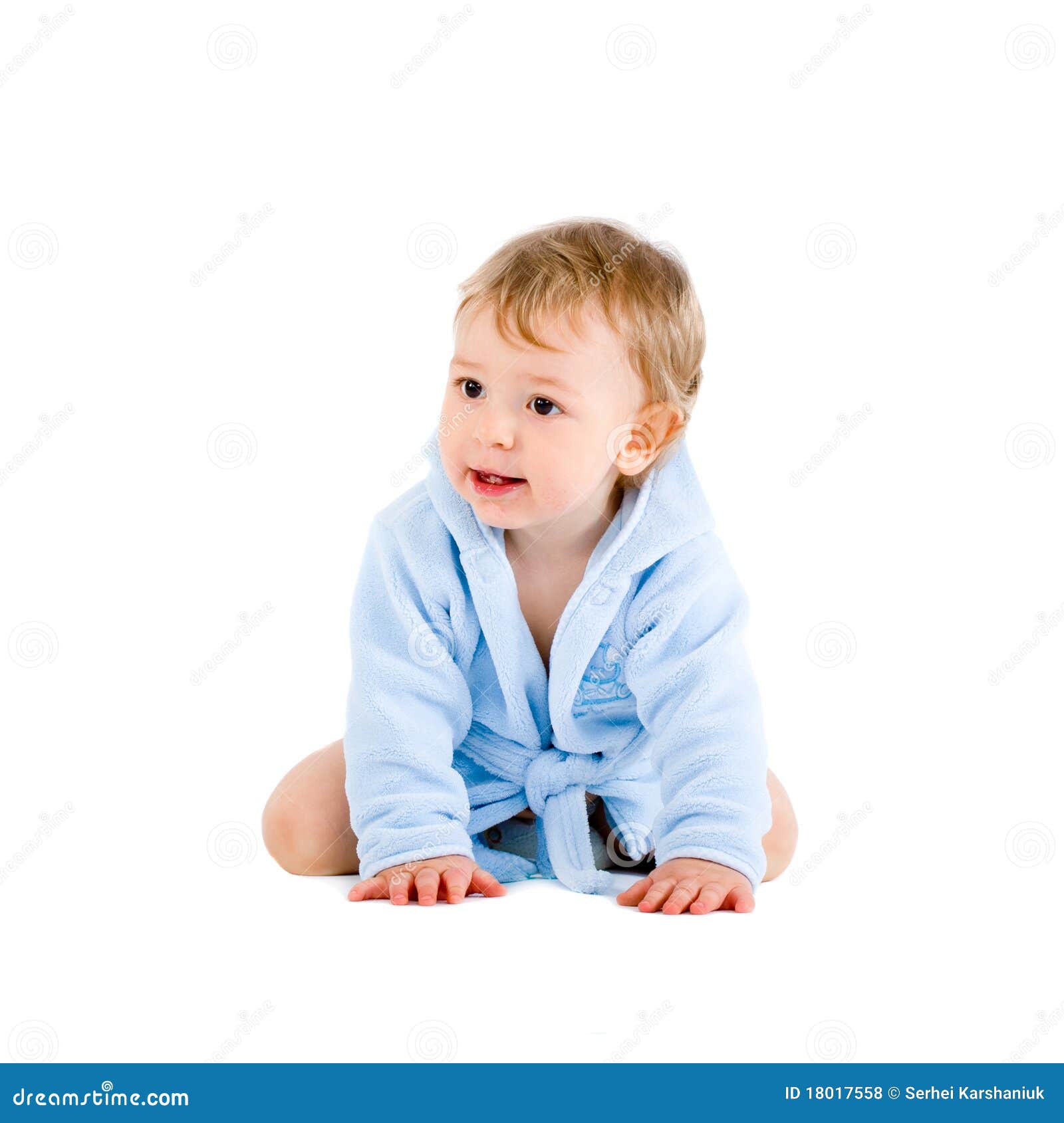 Baby in blue bathrobe stock photo. Image of human, looking 18017558