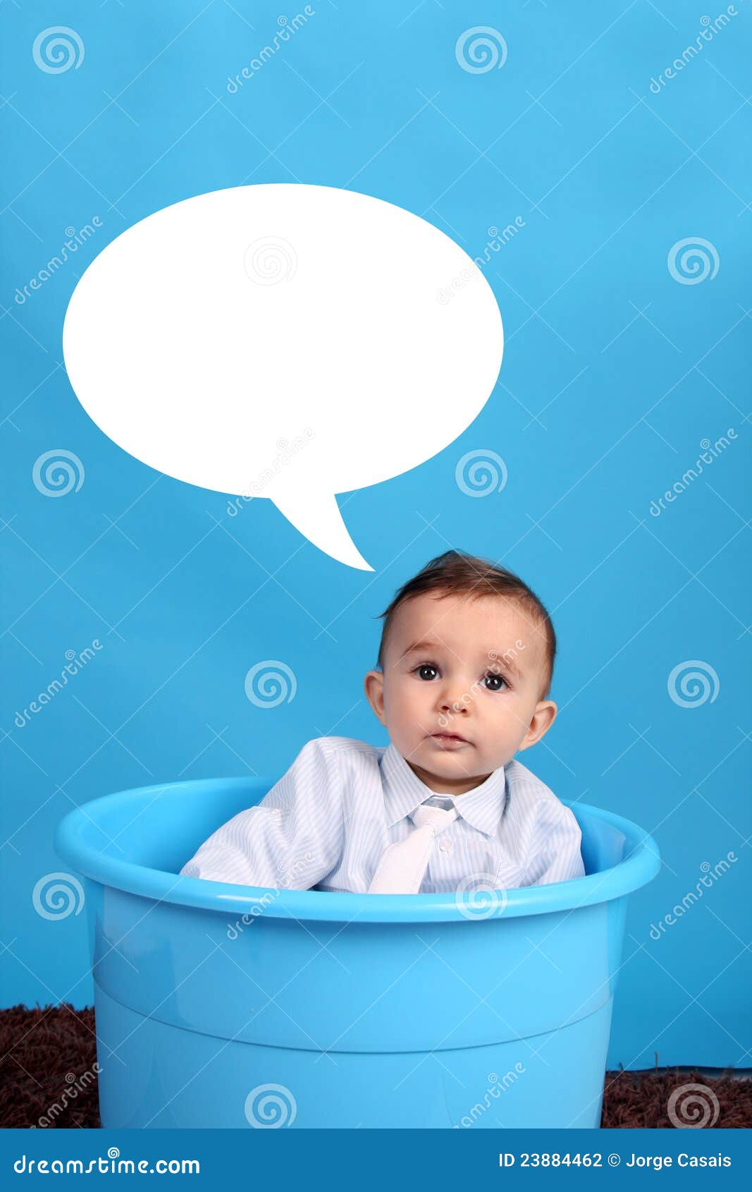 Baby on a blue bucket stock photo. Image of expression 23884462