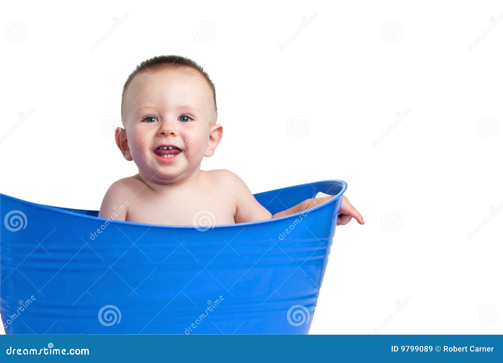 Baby in Blue Laundry Basket Stock Image Image of studio, play 9799089