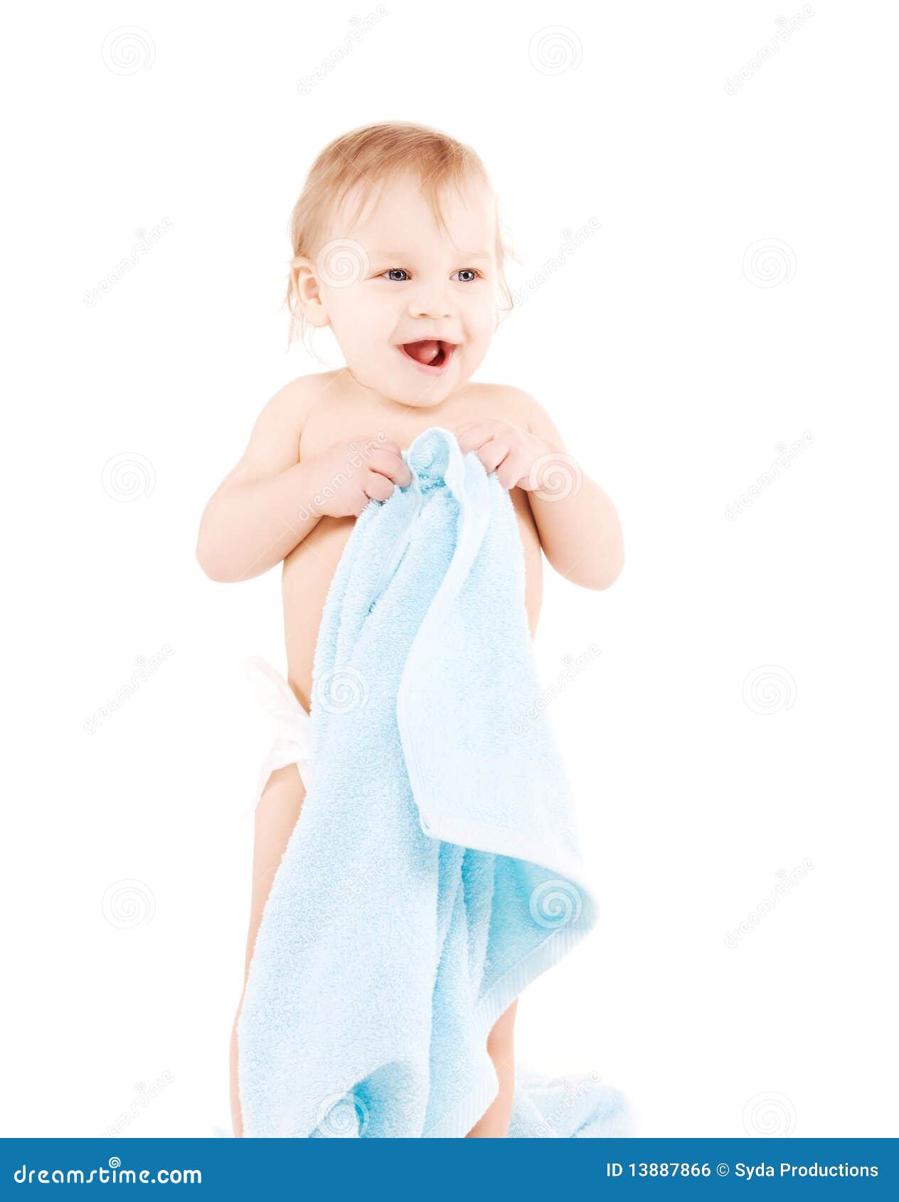 Baby with blue towel stock photo. Image of life, infant - 13887866