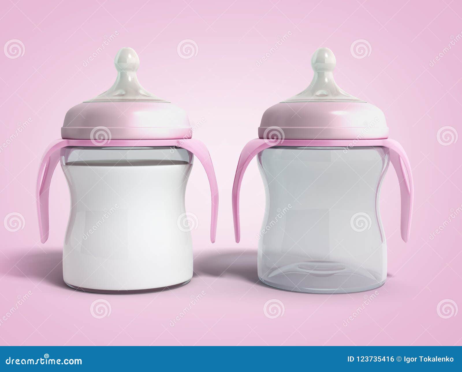 Download The Baby Bottle Is Empty And With Milk 3d Render On Pink Stock Illustration - Illustration of ...