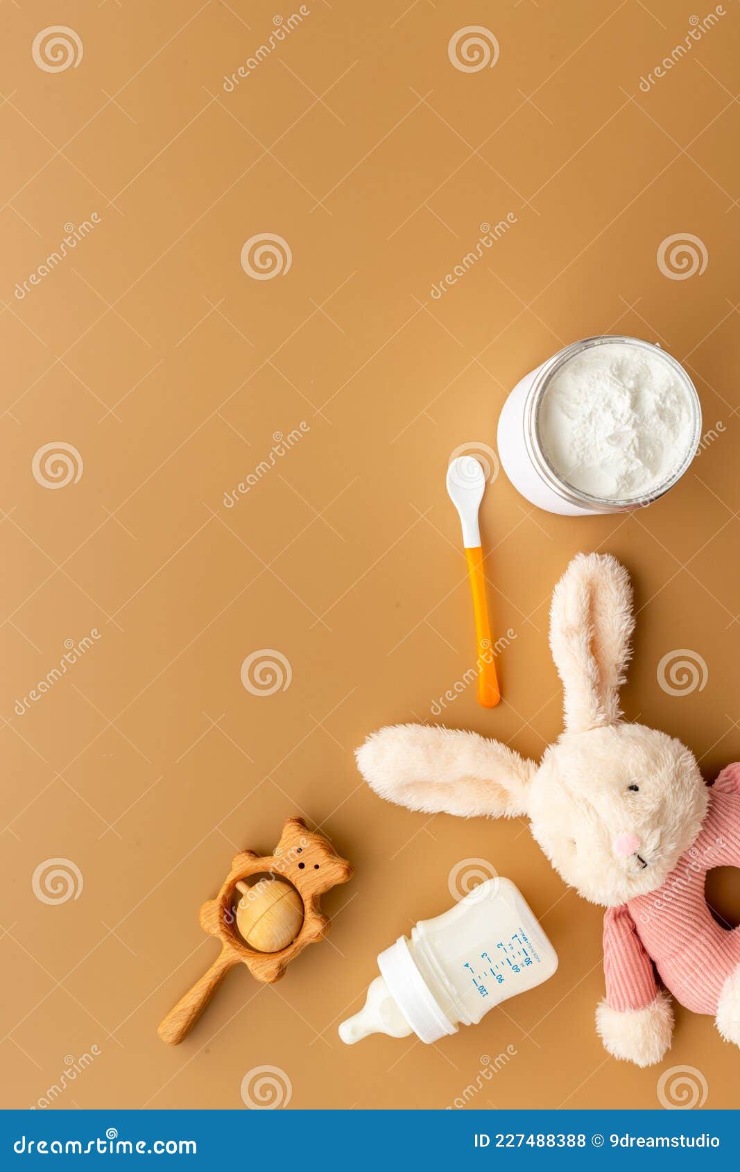 Baby Bottle Milk Formula and Powdered Milk in a Jar for Baby Feeding