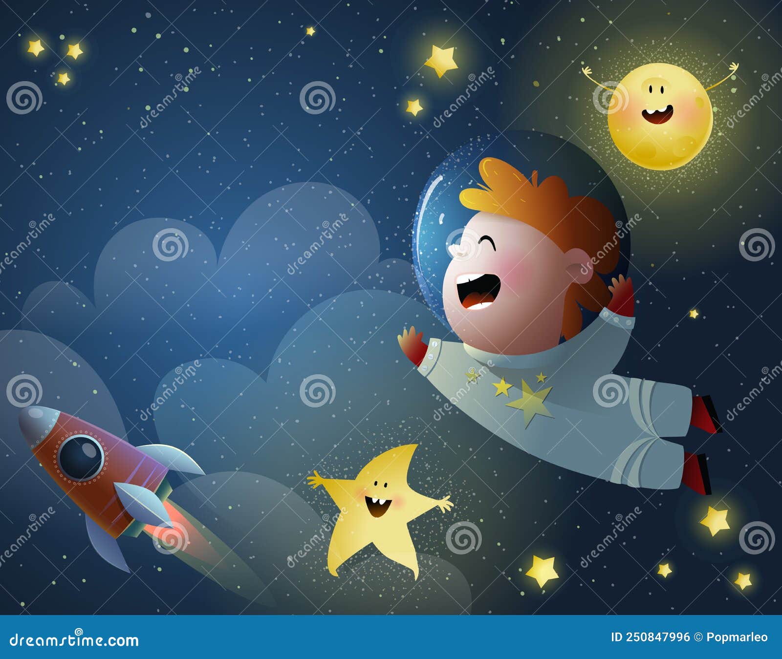 Baby Boy Astronaut Flying in Space Kids Wallpaper Stock Vector -  Illustration of little, stars: 250847996