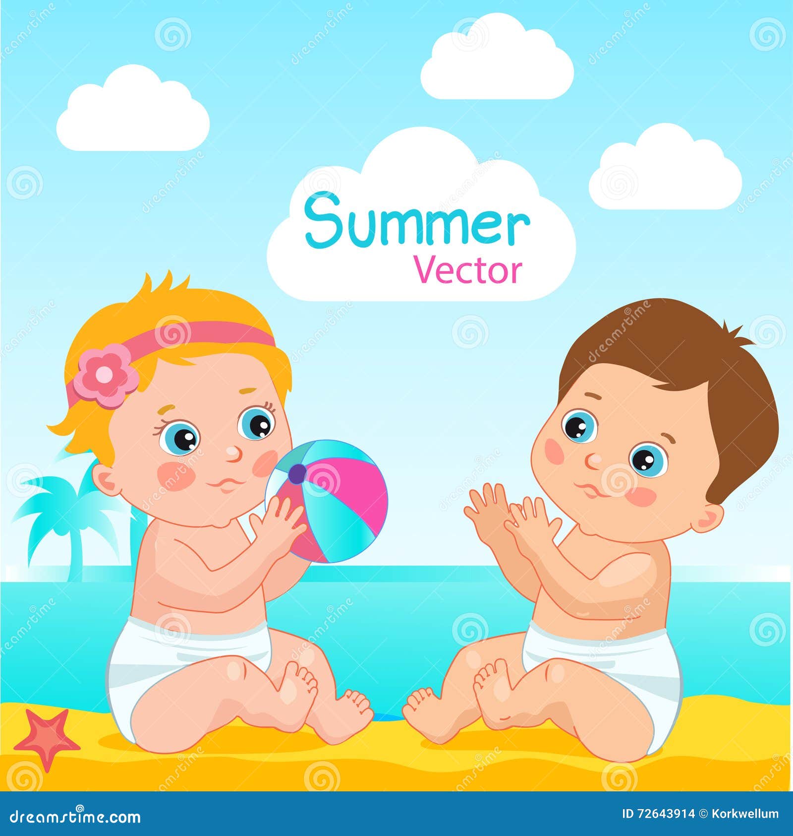 Download Baby Boy And Baby Girl On The Beach Vector Illustration ...