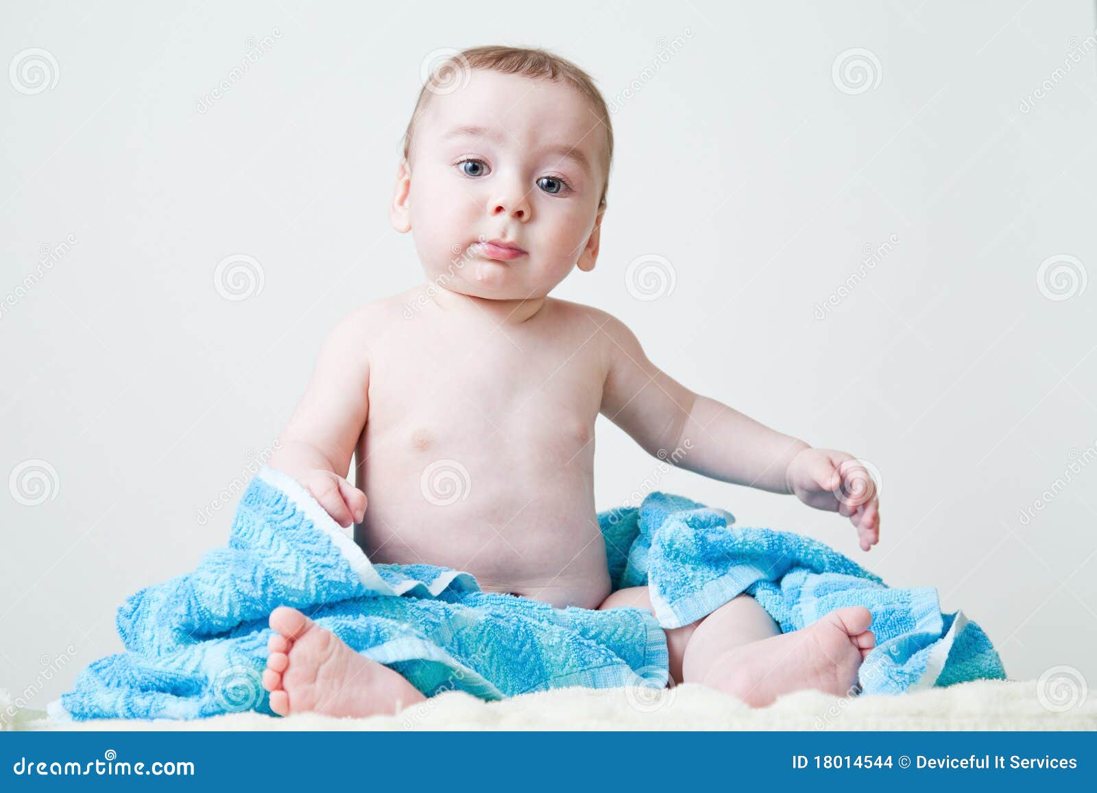 Baby Boy after Bath Sitting on Blue Towel Stock Photo Image of cute, fluffy 18014544