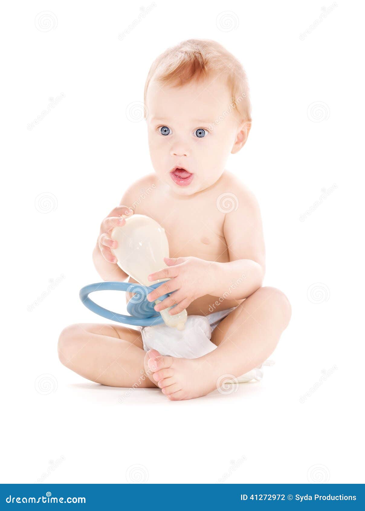 Baby boy with big pacifier stock photo. Image of dummy 41272972